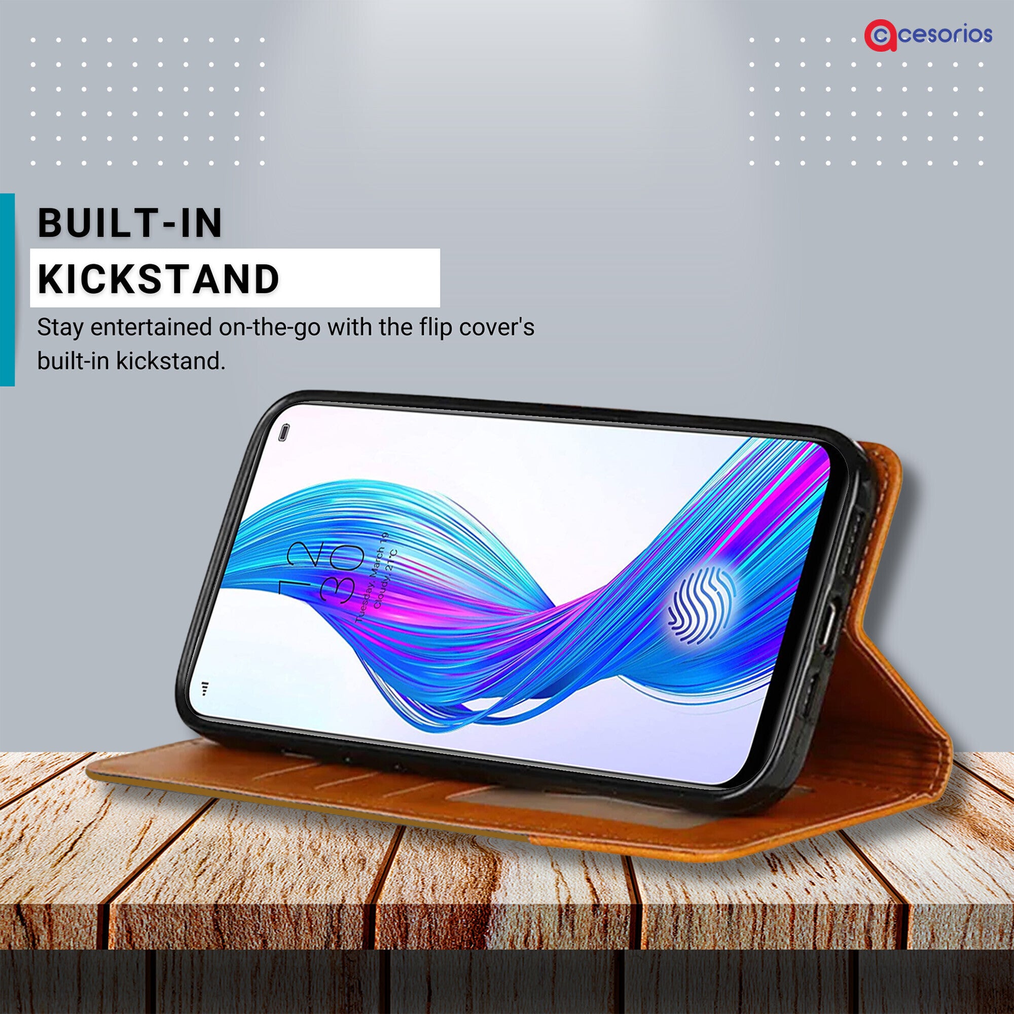 Accesorios Realme X denim flip cover – Light Brown – Image 4 #color_light brown