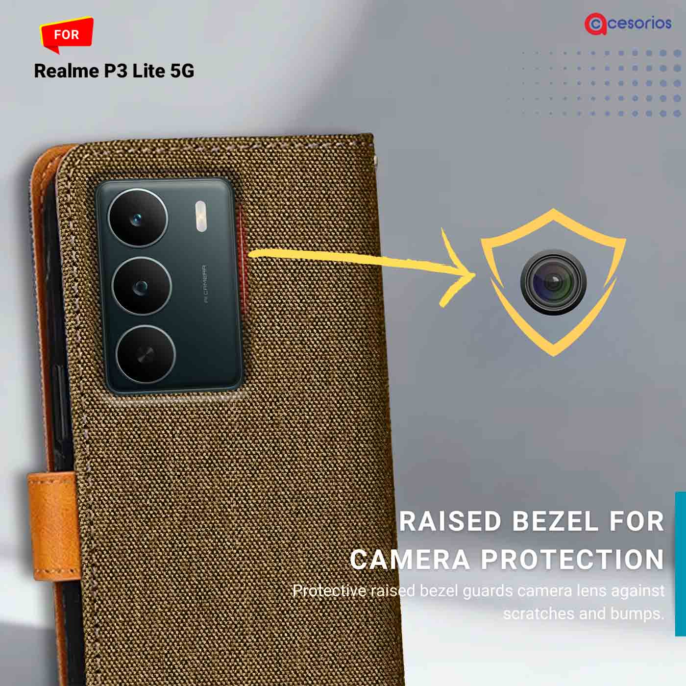Denim & Leather back panel — Realme P3 Lite 5G in Dark Brown mobile case