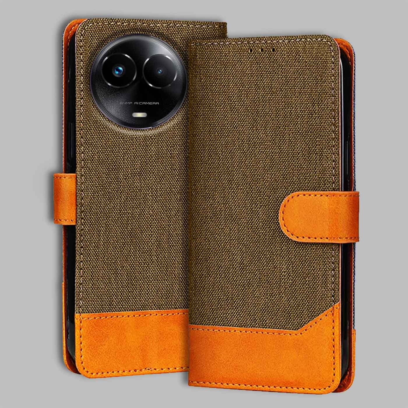 Accesorios Realme 11X 5G denim flip cover – Dark Brown – Image 1 #color_dark b