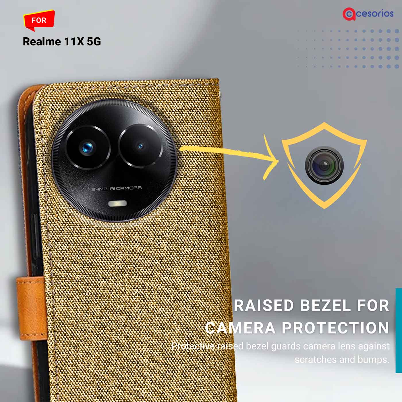 Accesorios Realme 11X 5G denim flip cover – Light Brown – Image 2 #color_light b