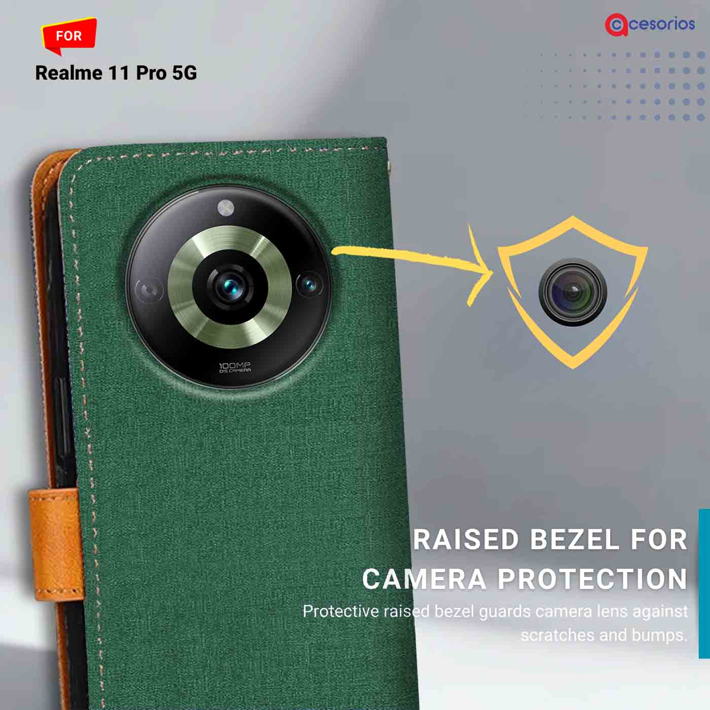 Accesorios Realme 11 Pro 5G denim flip cover – Green – Image 2 #color_g