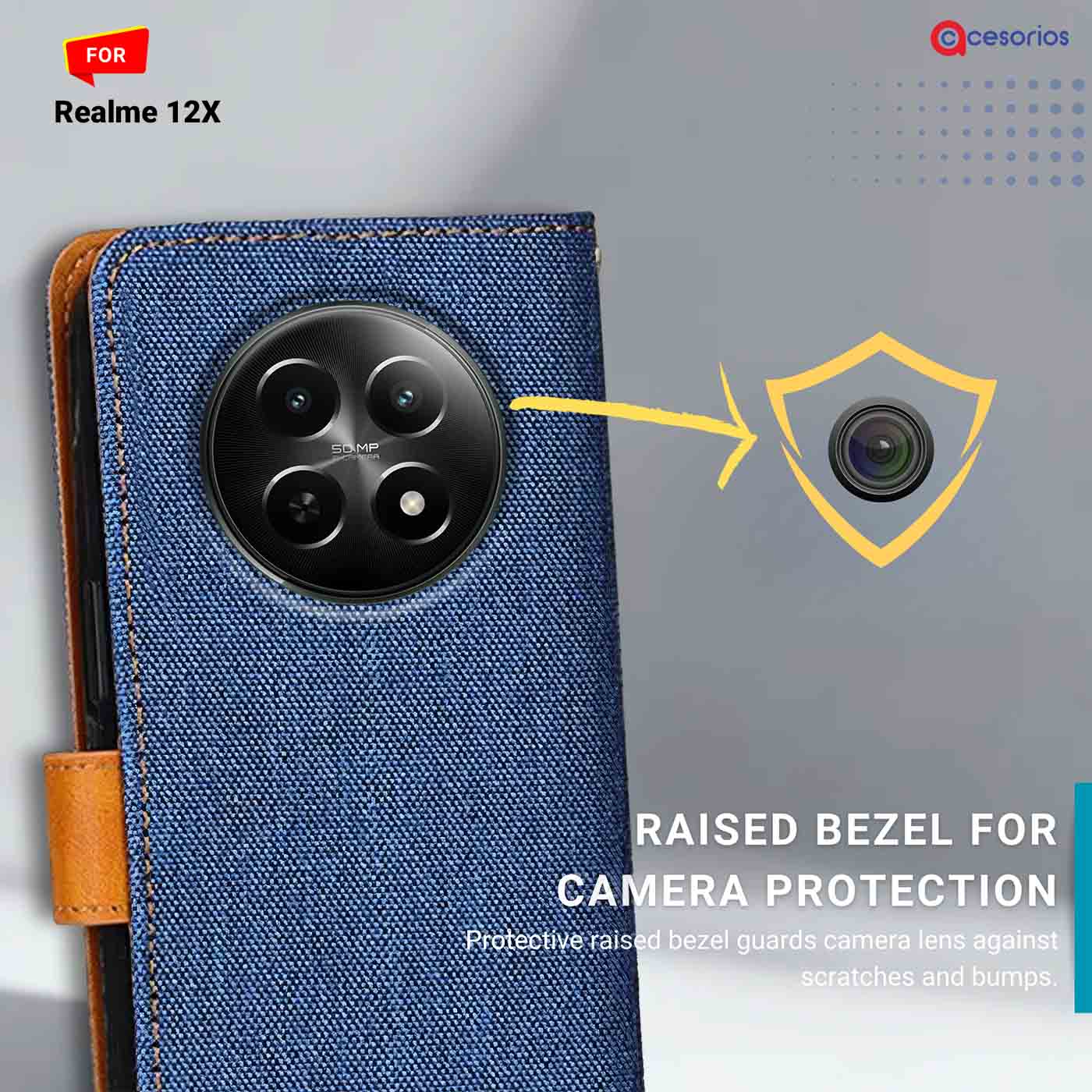 Accesorios Realme 12X denim flip cover – Blue – Image 2 #color_