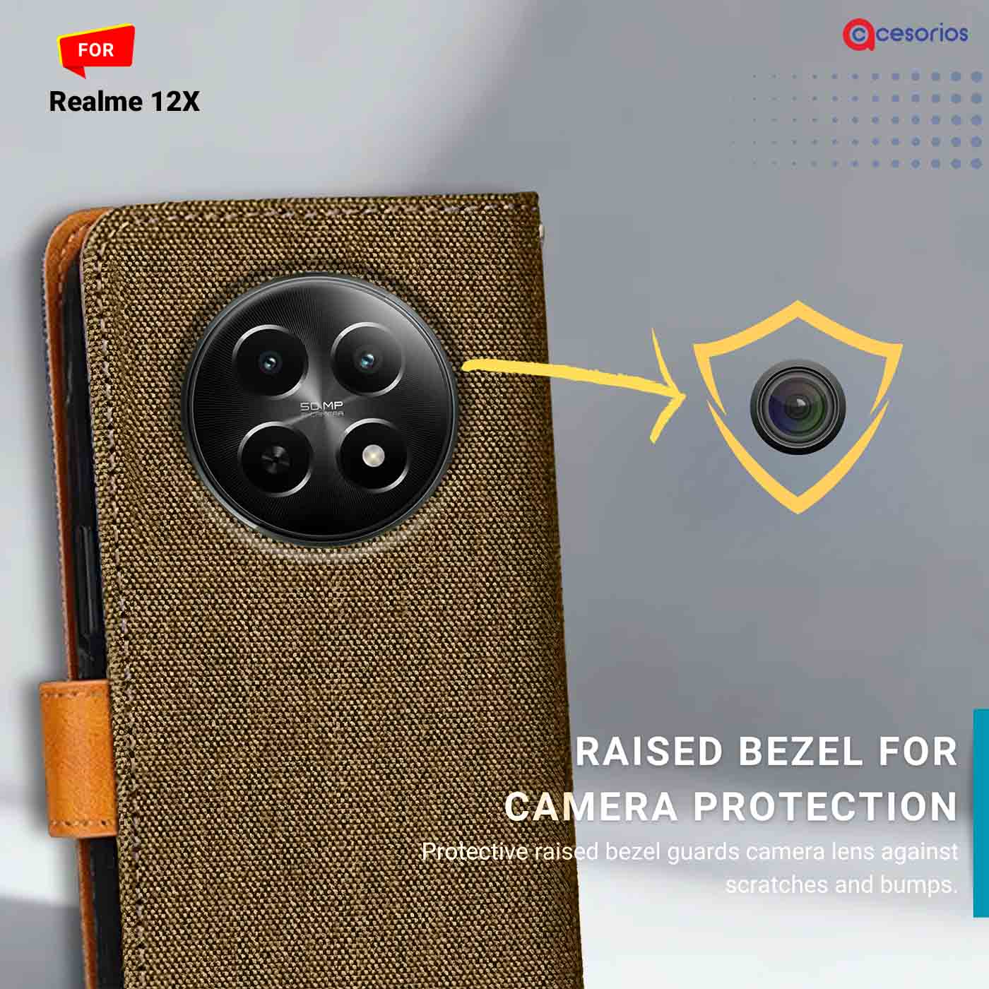 Accesorios Realme 12X denim flip cover – Dark Brown – Image 2 #color_dark b