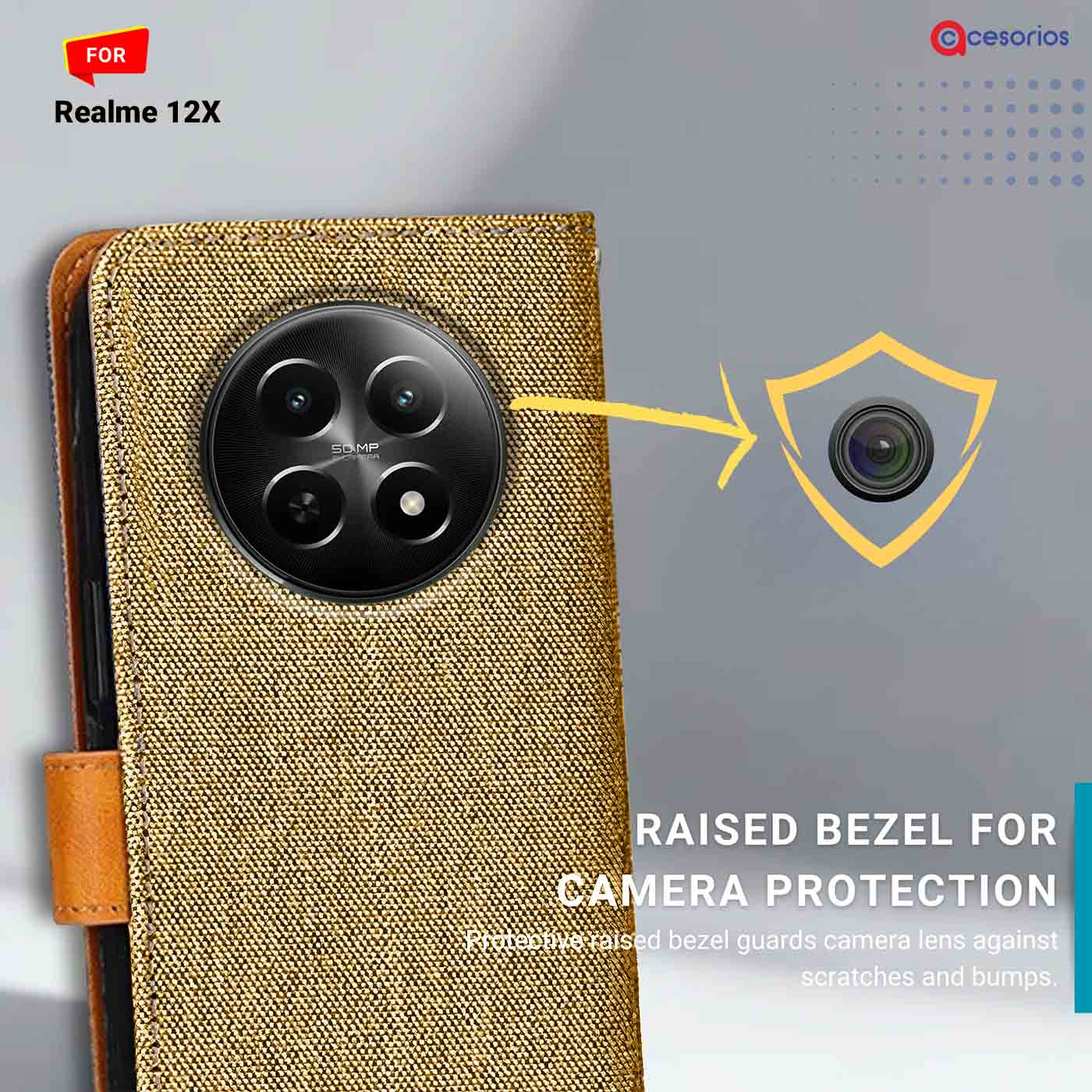 Accesorios Realme 12X denim flip cover – Light Brown – Image 2 #color_light b