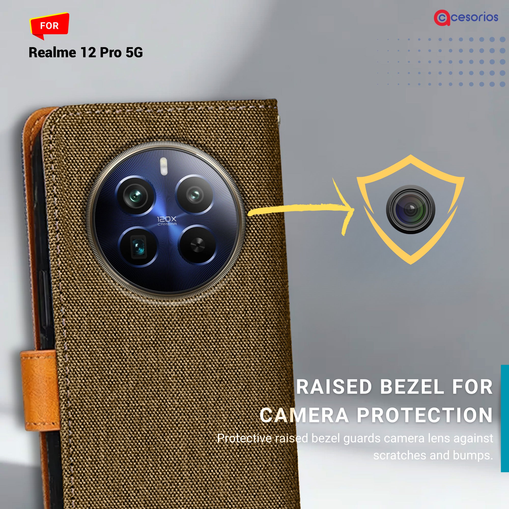 Accesorios Realme 12 Pro 5G denim flip cover – Dark Brown – Image 2 #color_dark b