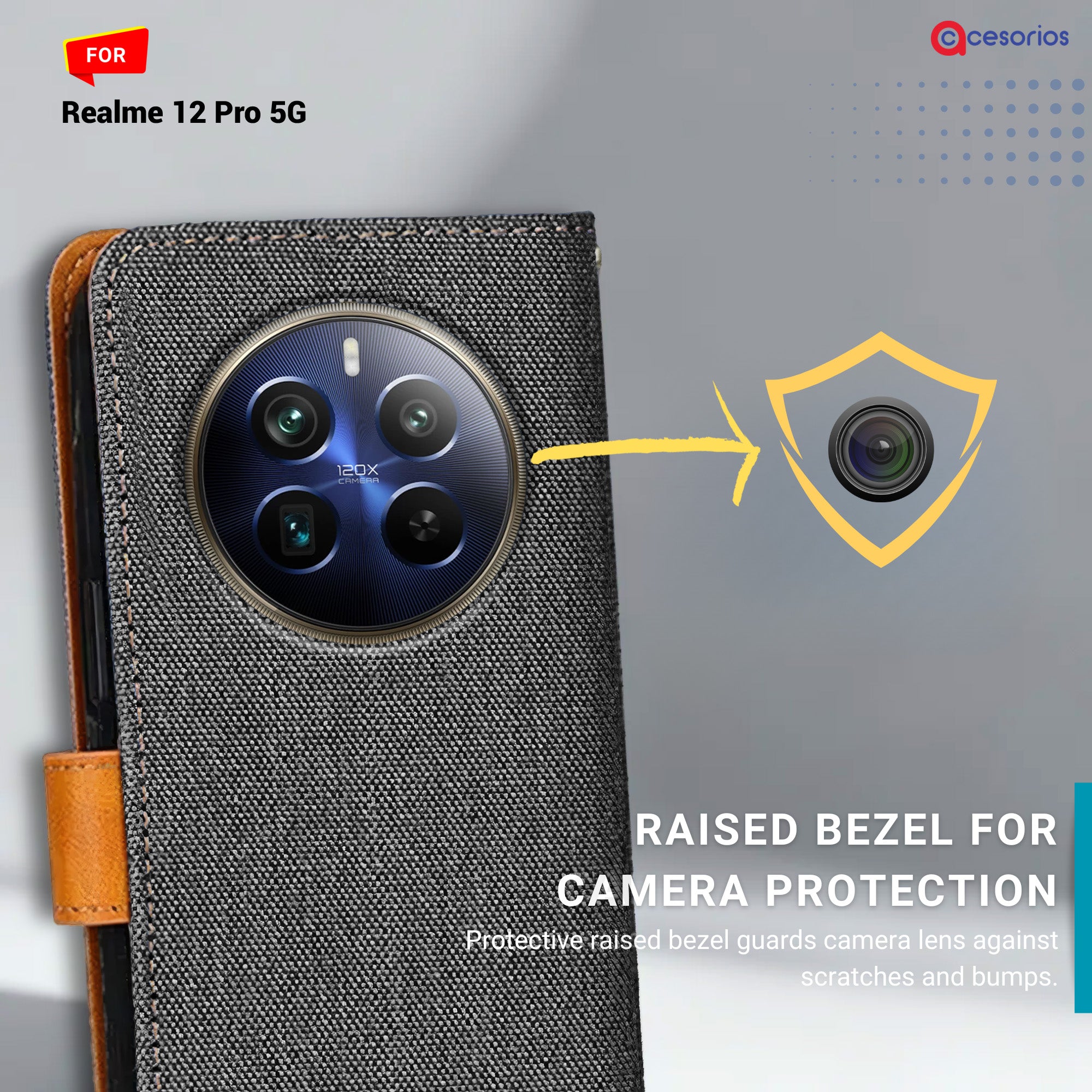 Accesorios Realme 12 Pro 5G denim flip cover – Grey – Image 2 #color_