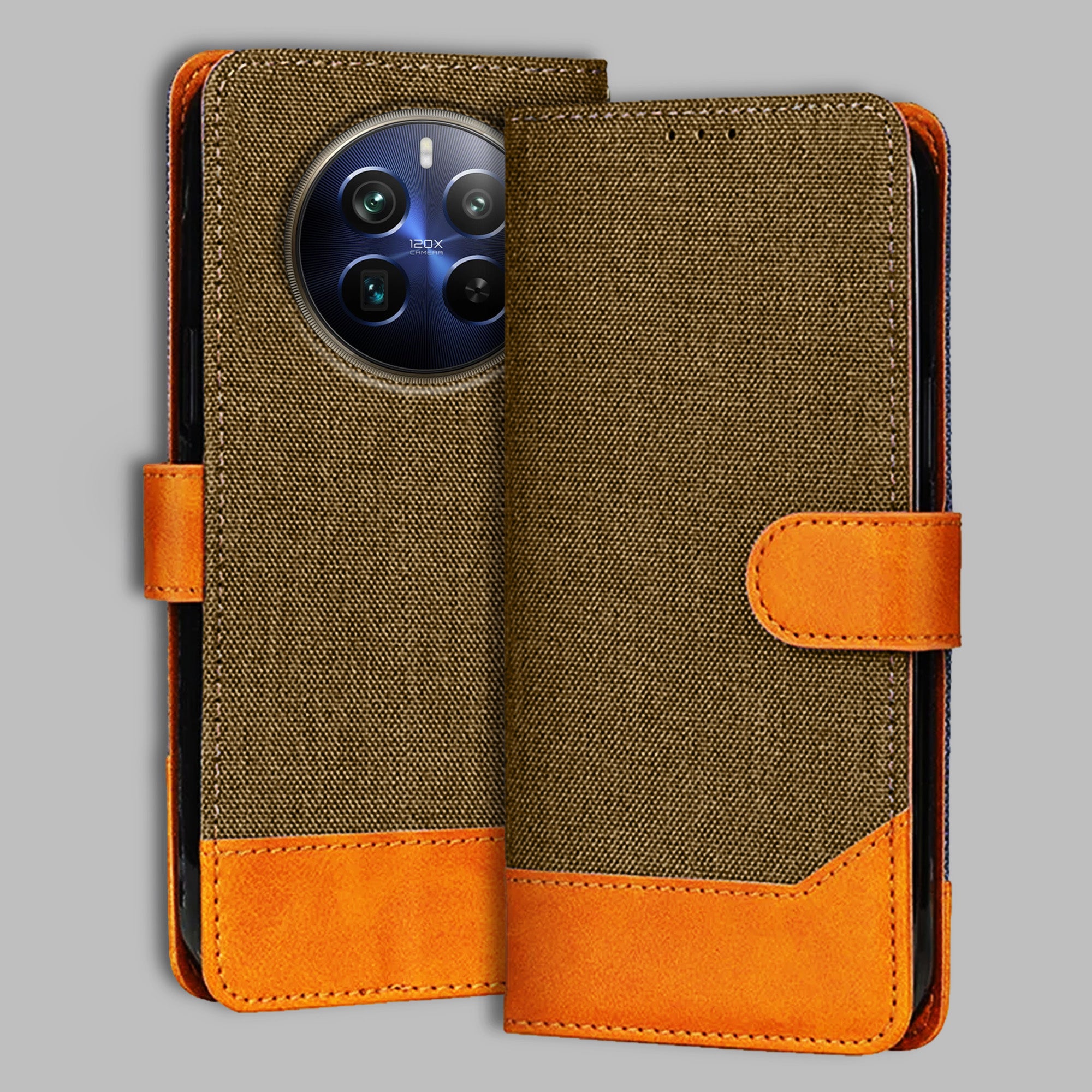 Accesorios Realme 12 Pro Plus 5G denim flip cover – Dark Brown – Image 1 #color_dark b