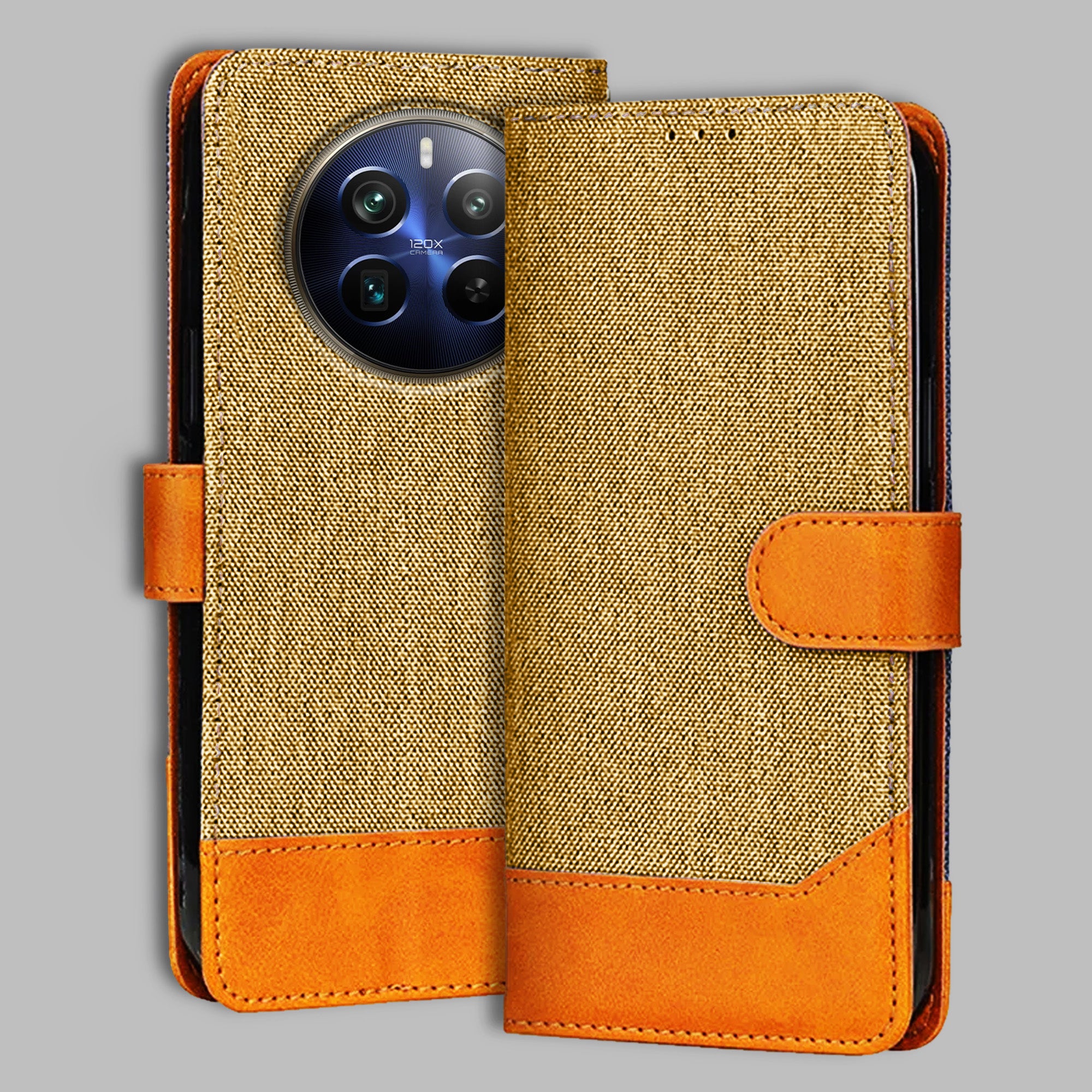 Accesorios Realme 12 Pro Plus 5G denim flip cover – Light Brown – Image 1 #color_light b