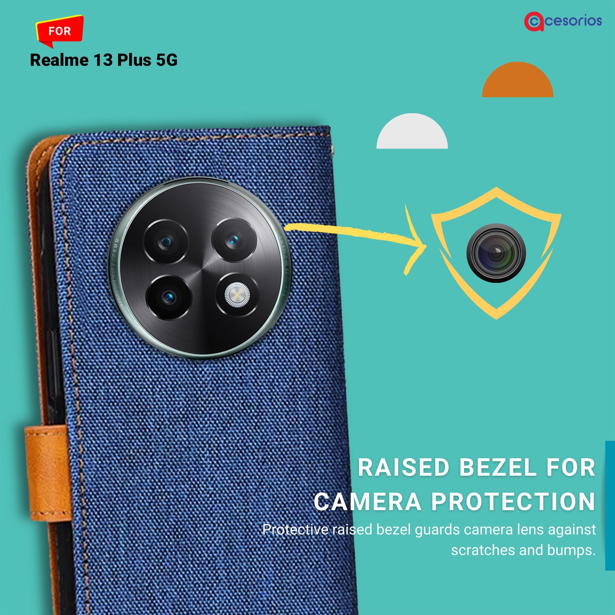 Accesorios Realme 13 Plus 5G denim flip cover – Blue – Image 2 #color_blue