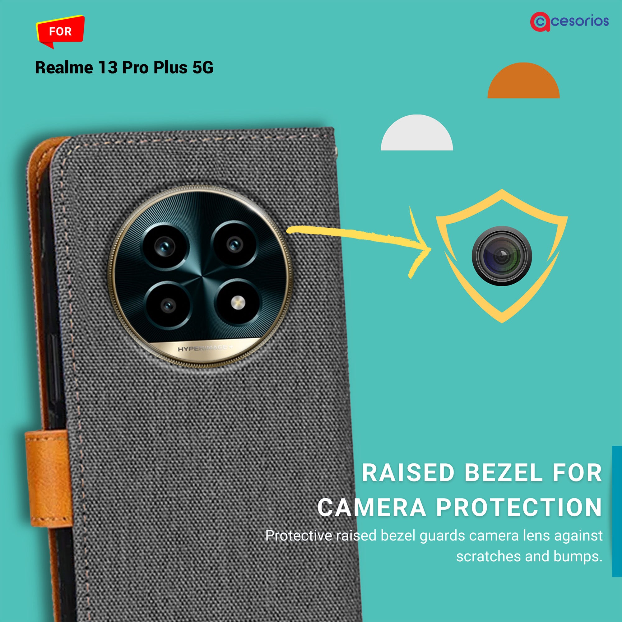 Accesorios Realme 13 Pro Plus 5G denim flip cover – Grey – Image 2 #color_grey