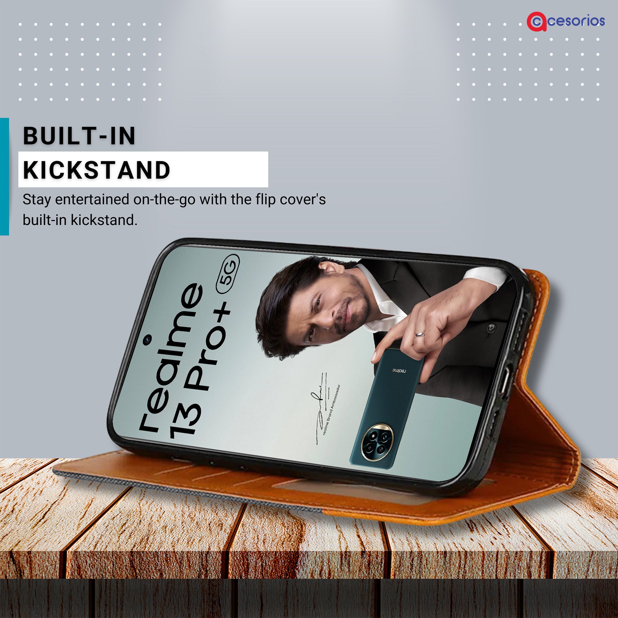 Accesorios Realme 13 Pro Plus 5G denim flip cover – Grey – Image 4 #color_grey