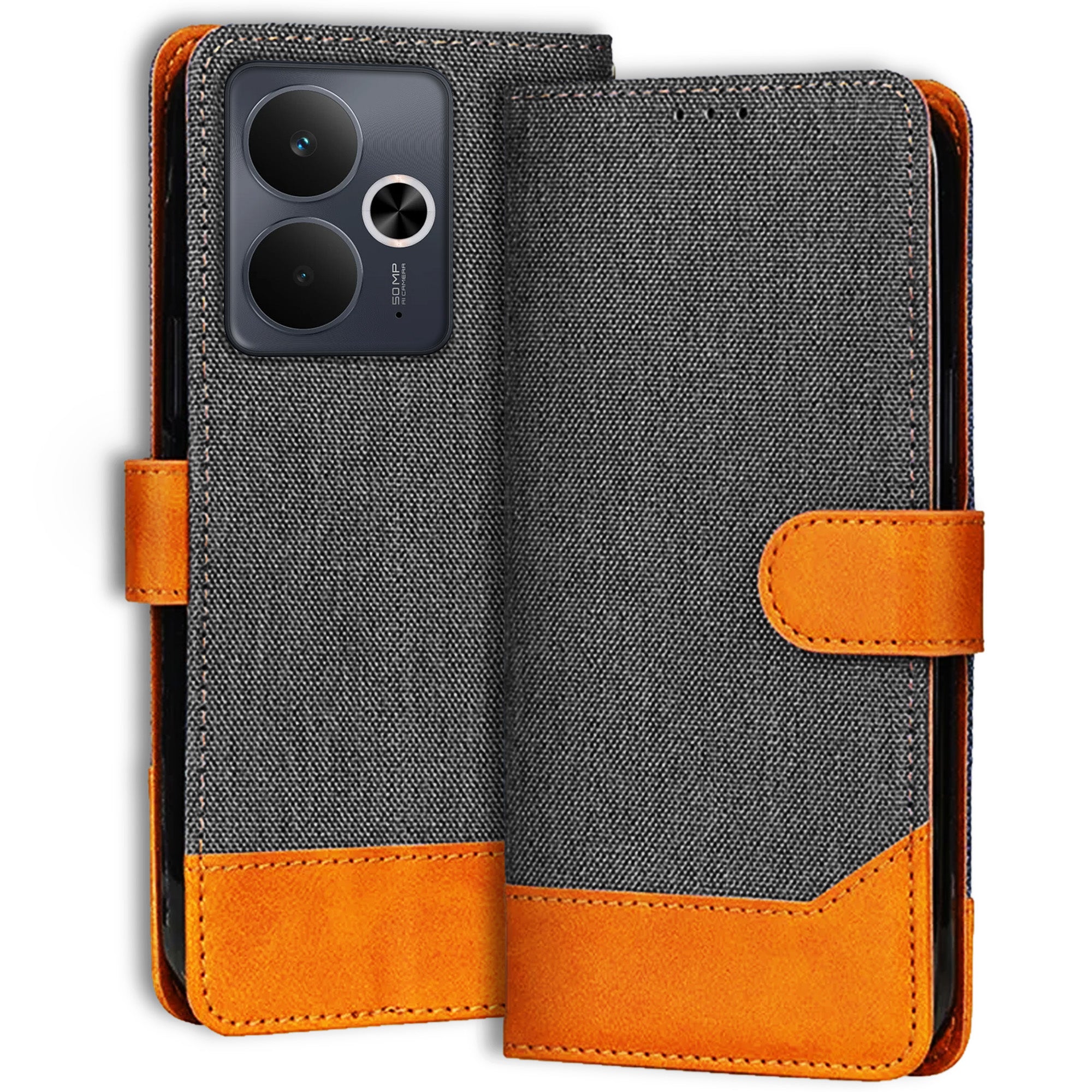 Accesorios Realme 14T 5G denim flip cover – Grey – Image 1 #color_grey