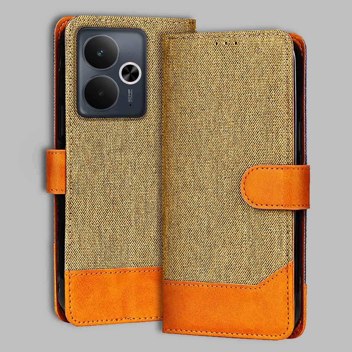 Accesorios Realme 14T 5G denim flip cover – Light Brown – Image 1 #color_light b