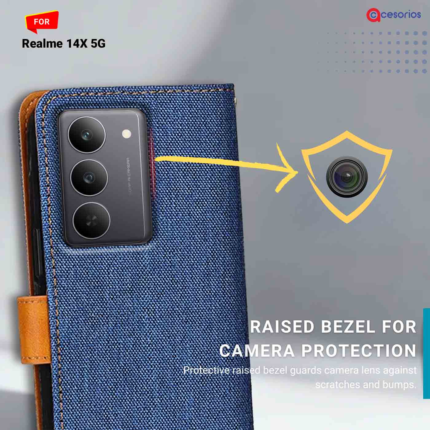 Accesorios Realme 14X 5G denim flip cover – Blue – Image 2 #color_