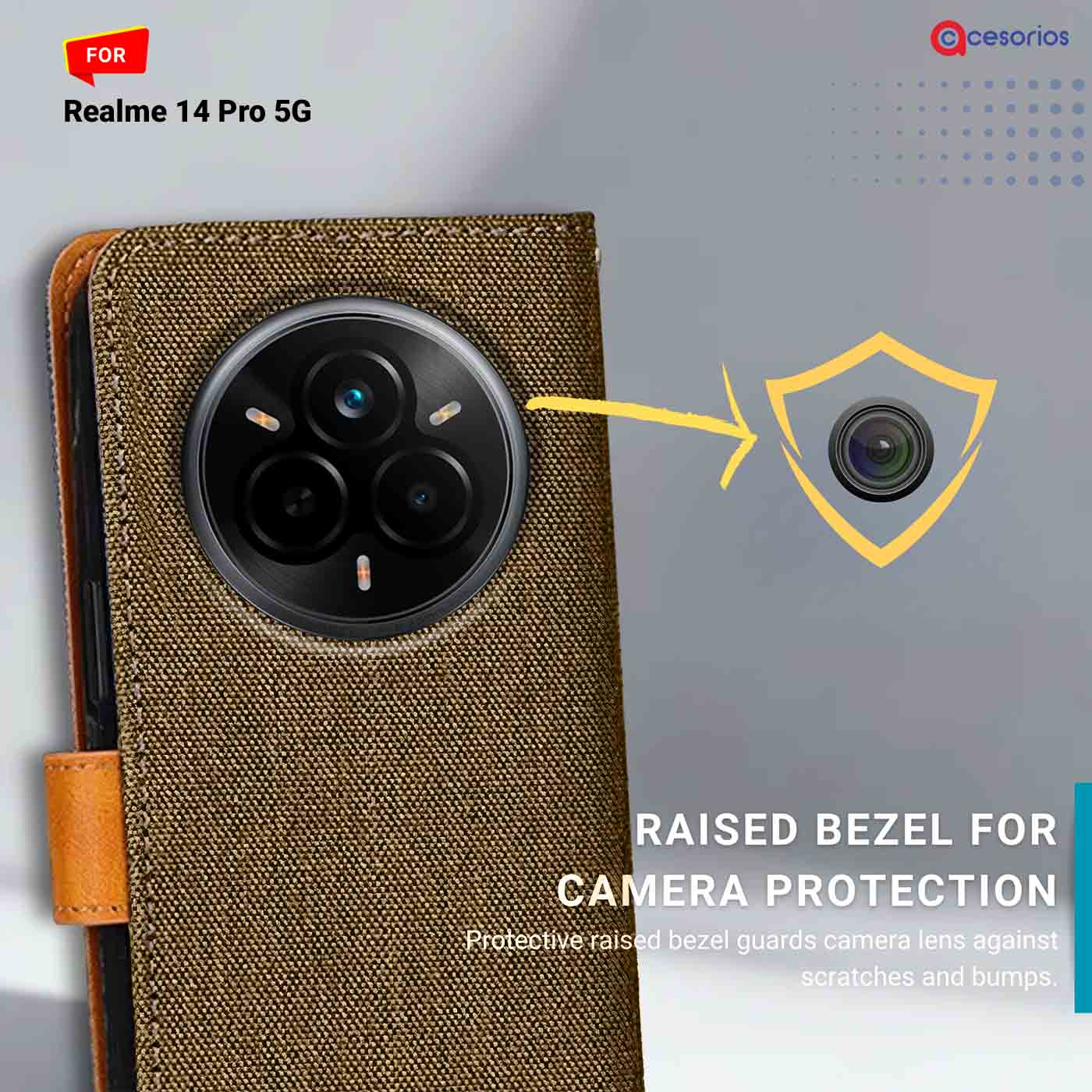 Accesorios Realme 14 Pro 5G denim flip cover – Dark Brown – Image 2 #color_dark b