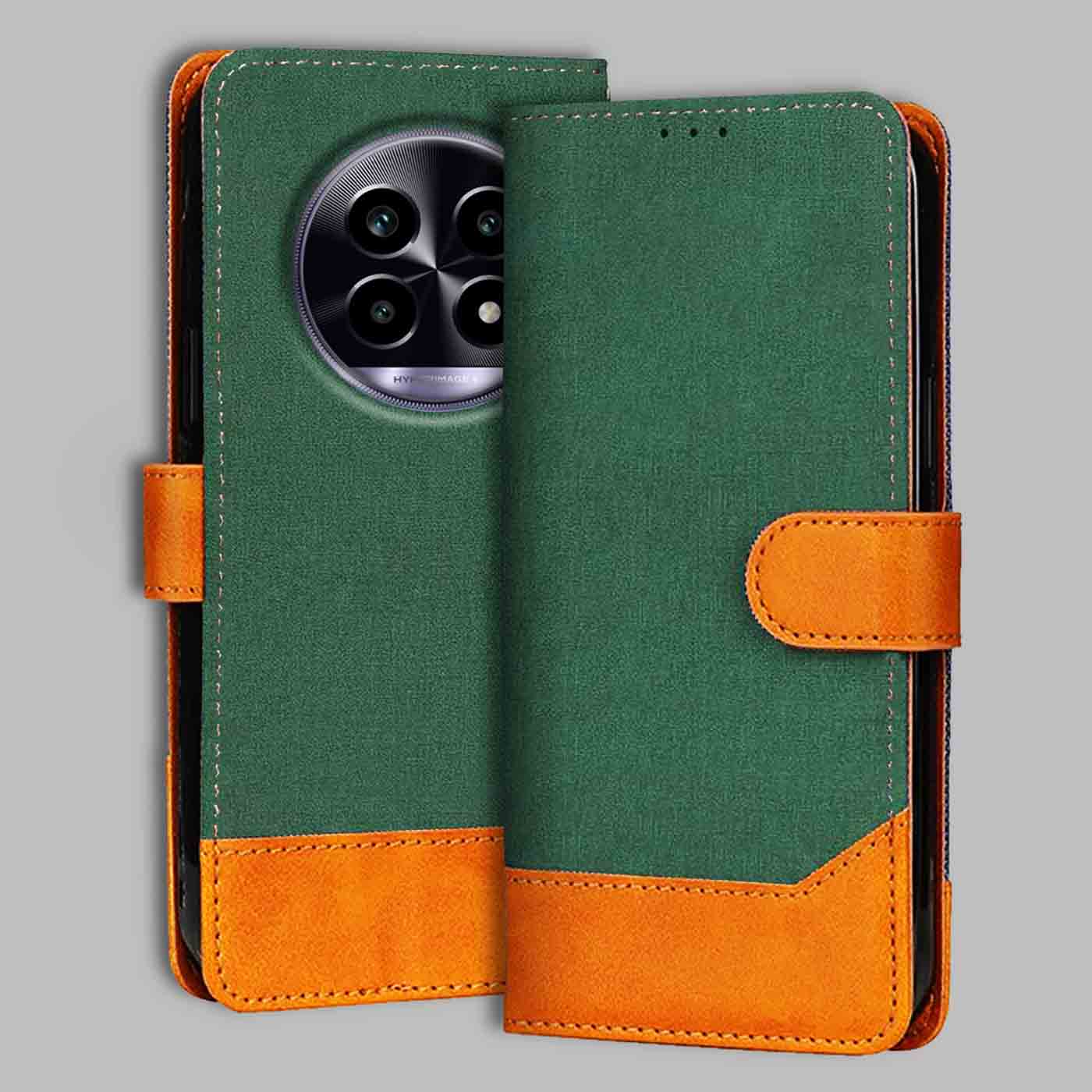 Realme 14 Pro Lite 5G flip cover in Green — front view by Accesorios