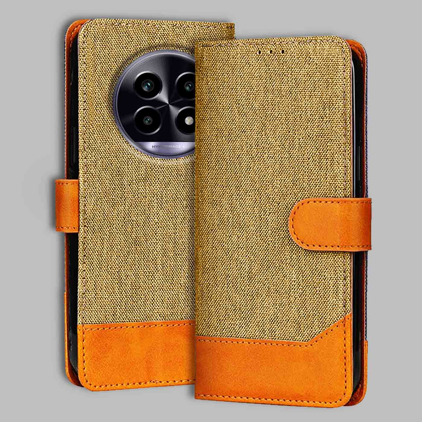 Realme 14 Pro Lite 5G flip cover in Light Brown — front view by Accesorios