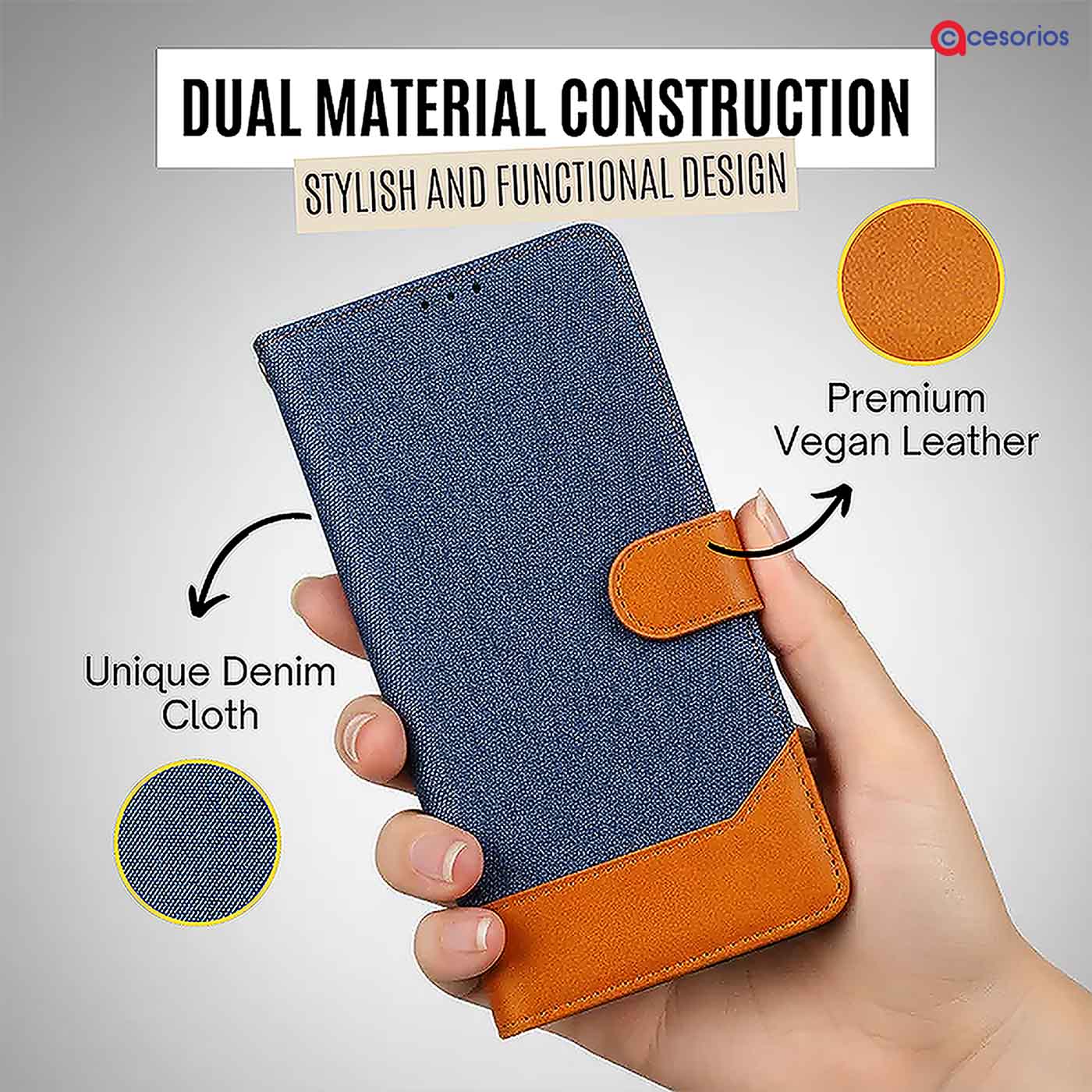 Accesorios Realme 14 Pro Plus 5G denim flip cover – Blue – Image 3 #color_