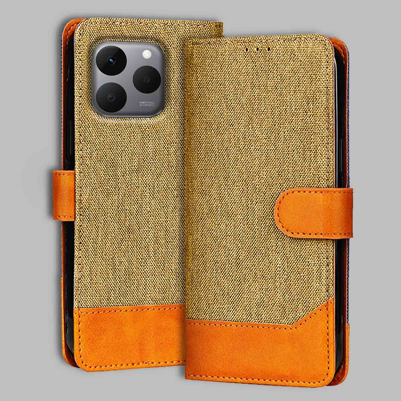 Realme 15T 5G flip cover in Light Brown — front view by Accesorios