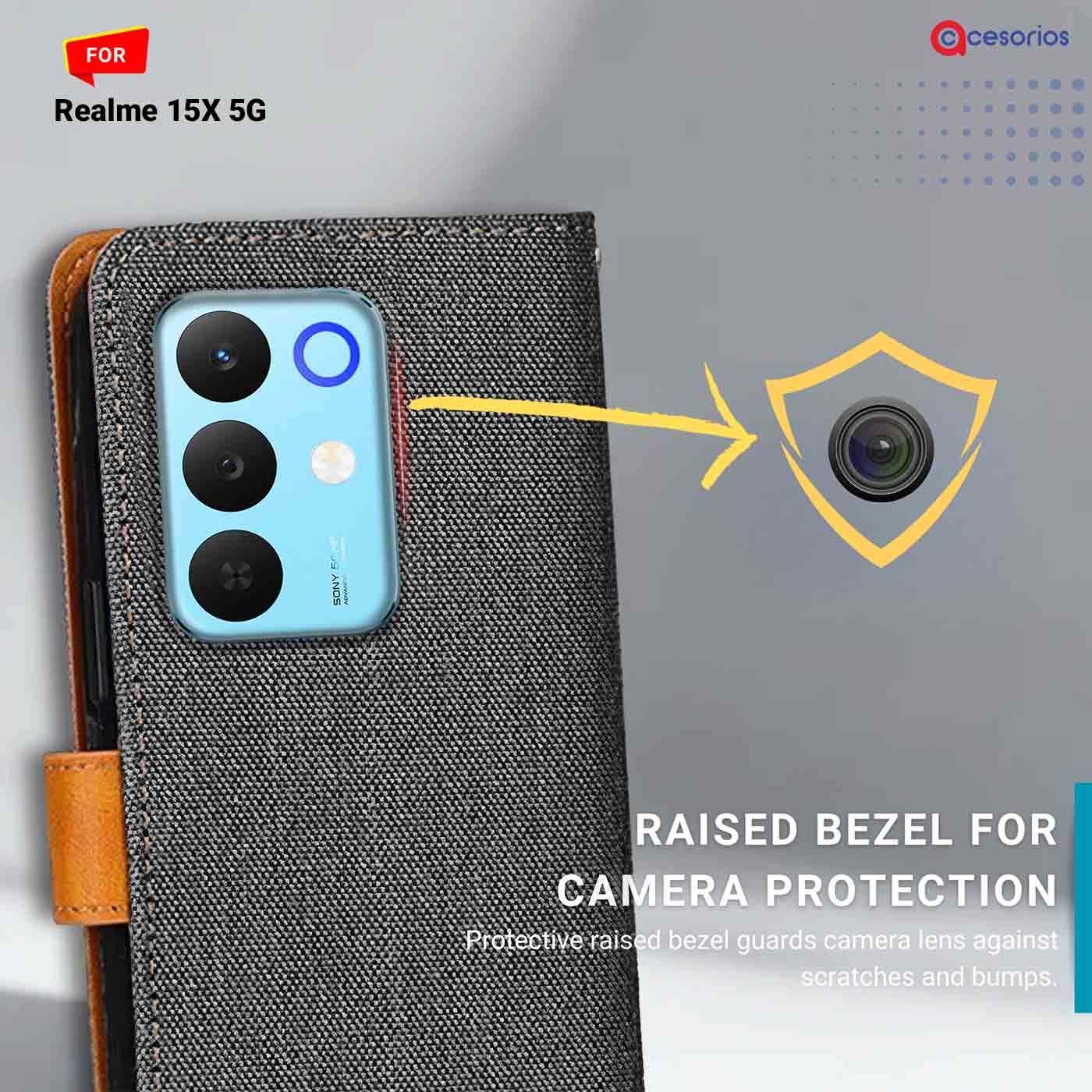 Accesorios Realme 15X 5G denim flip cover – Grey – Image 2 #color_