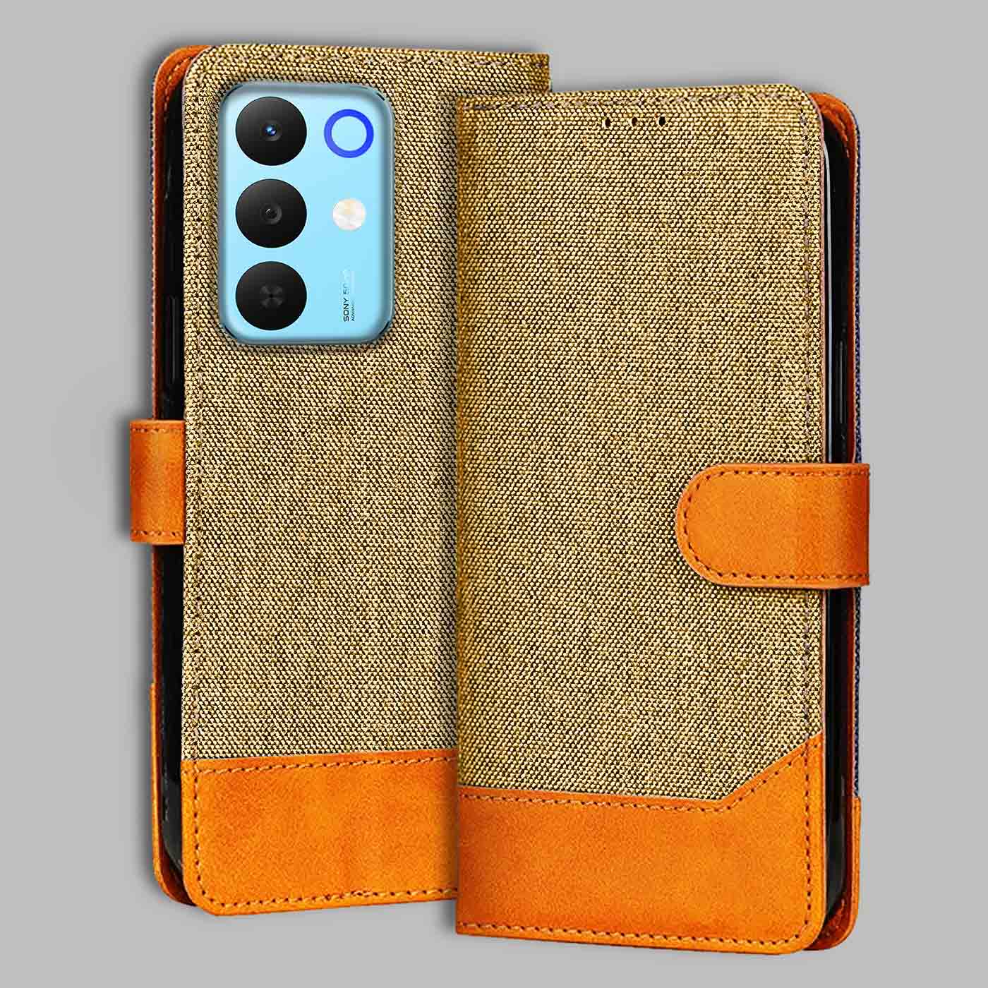 Accesorios Realme 15X 5G denim flip cover – Light Brown – Image 1 #color_light b