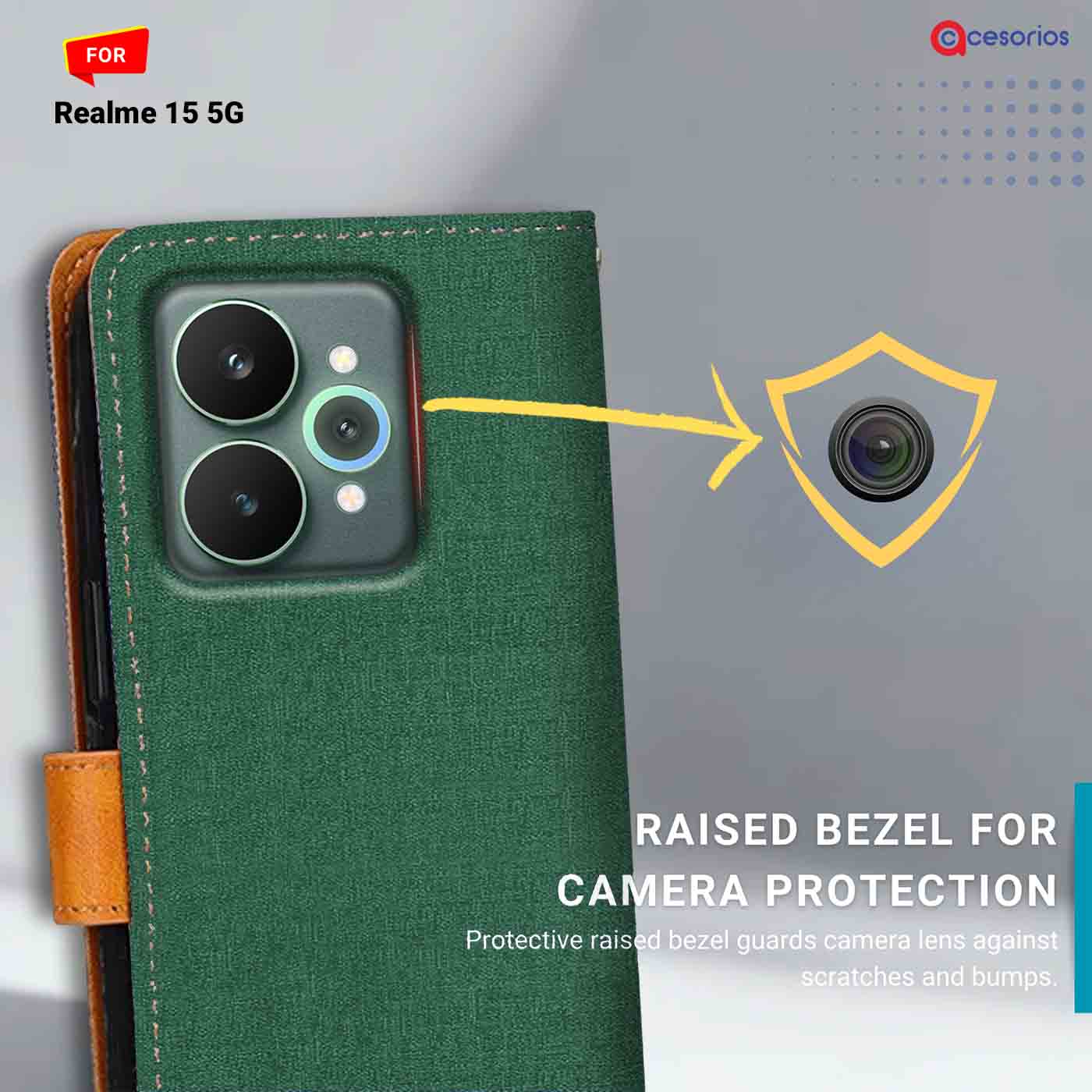 Accesorios Realme 15 5G denim flip cover – Green – Image 2 #color_g