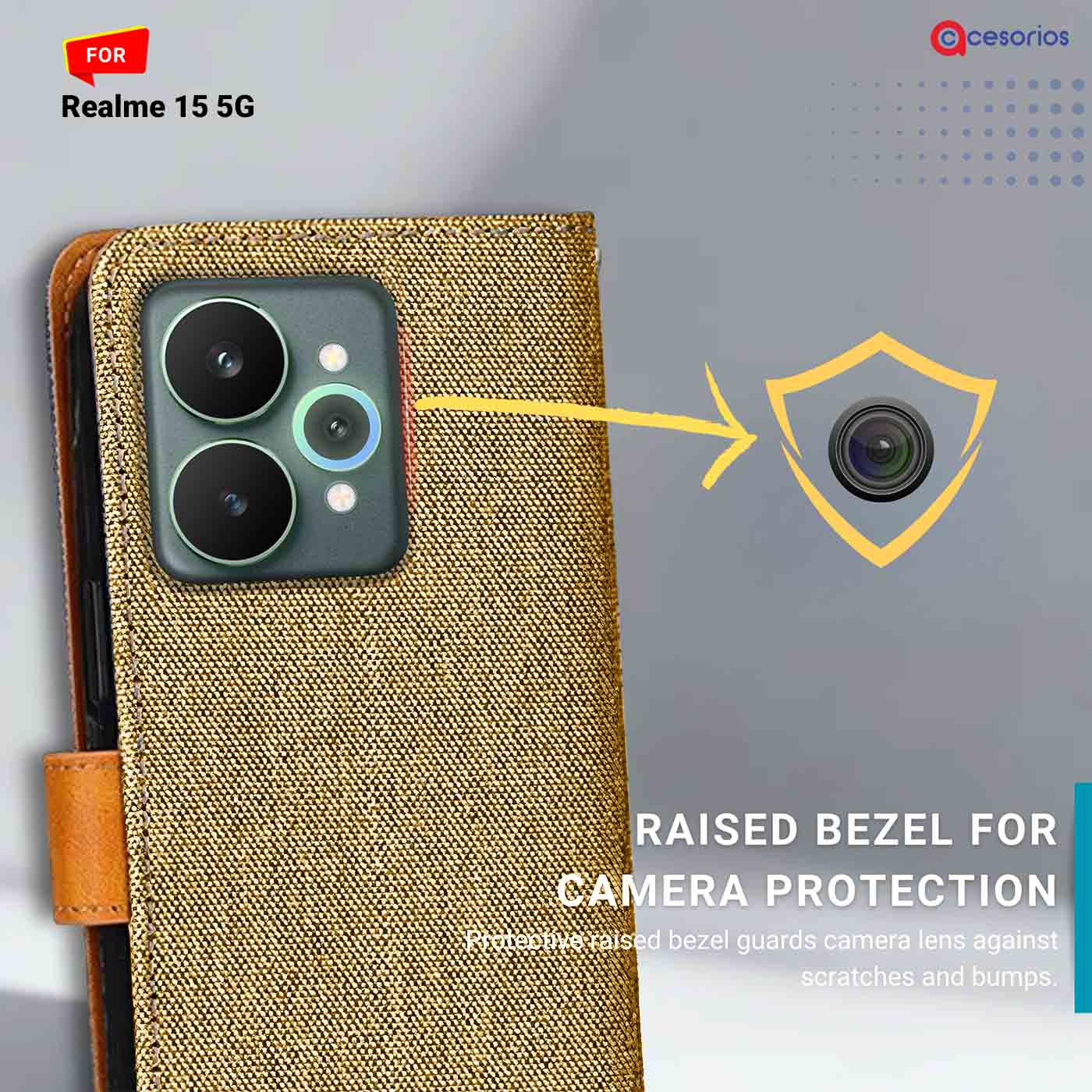 Accesorios Realme 15 5G denim flip cover – Light Brown – Image 2 #color_light b