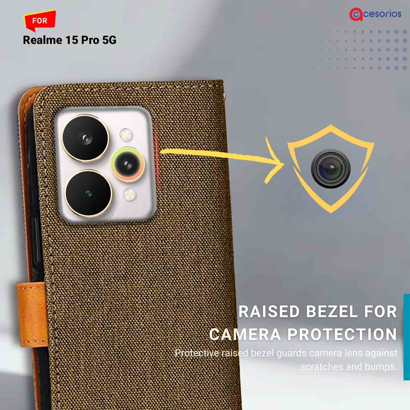 Accesorios Realme 15 Pro 5G denim flip cover – Dark Brown – Image 2 #color_dark b