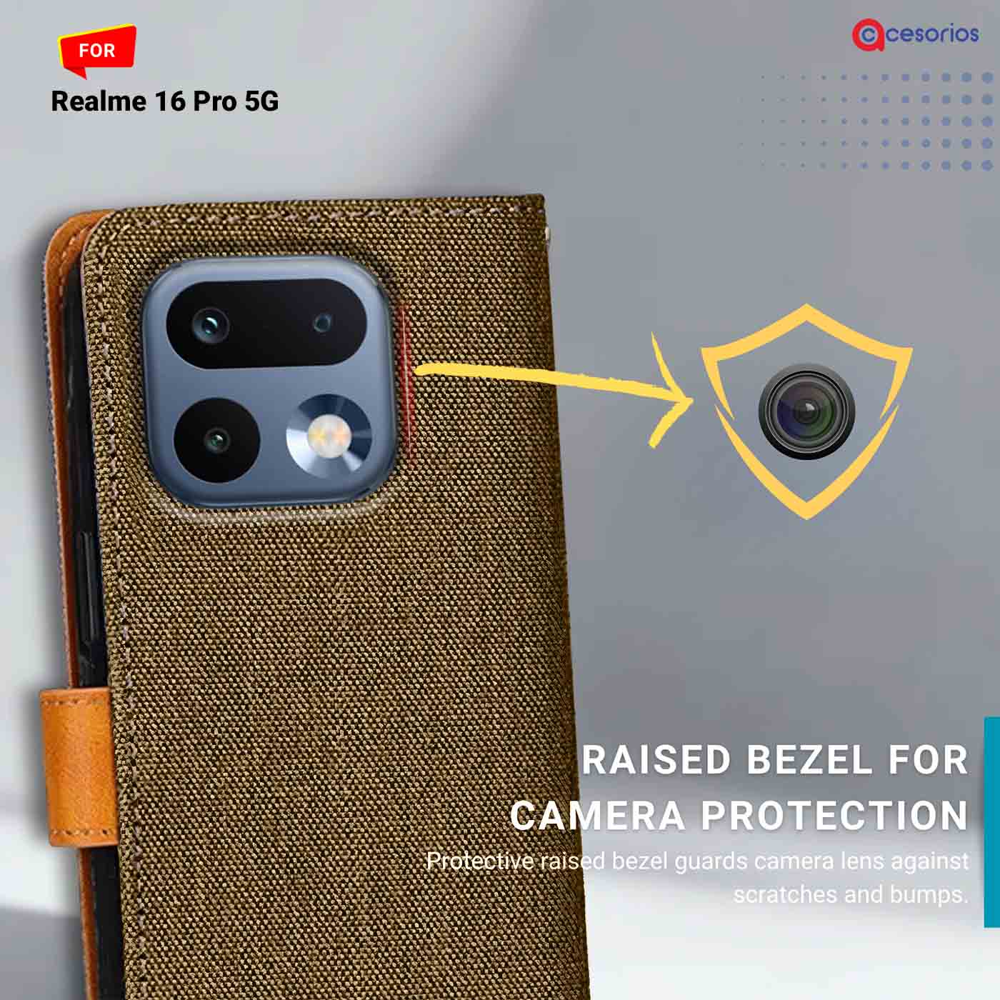 Denim & Leather back panel — Realme 16 Pro 5G in Dark Brown mobile case