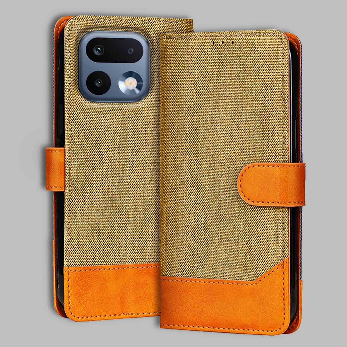 Realme 16 Pro 5G flip cover in Light Brown — front view by Accesorios