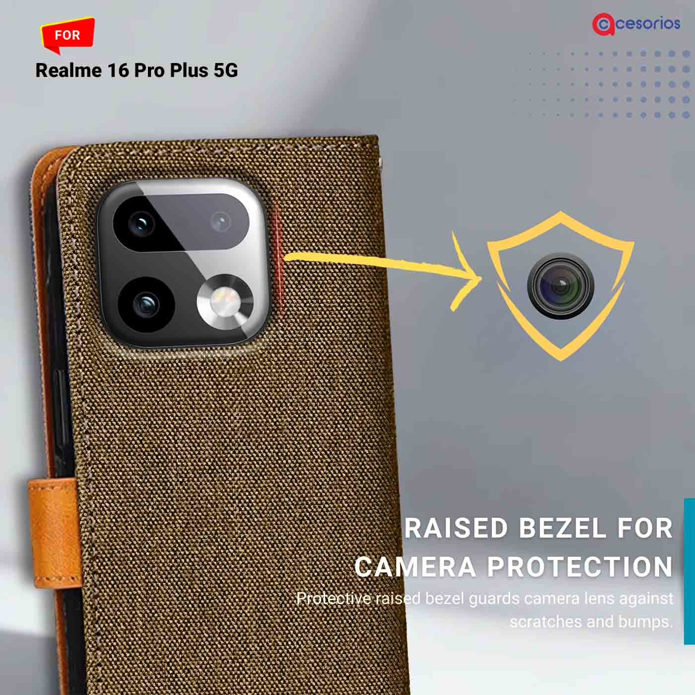 Denim & Leather back panel — Realme 16 Pro Plus 5G in Dark Brown mobile case