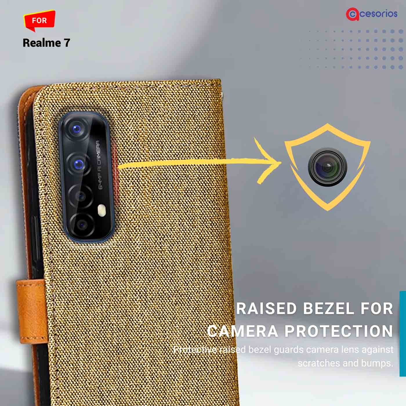 Accesorios Realme 7 denim flip cover – Light Brown – Image 2 #color_light b