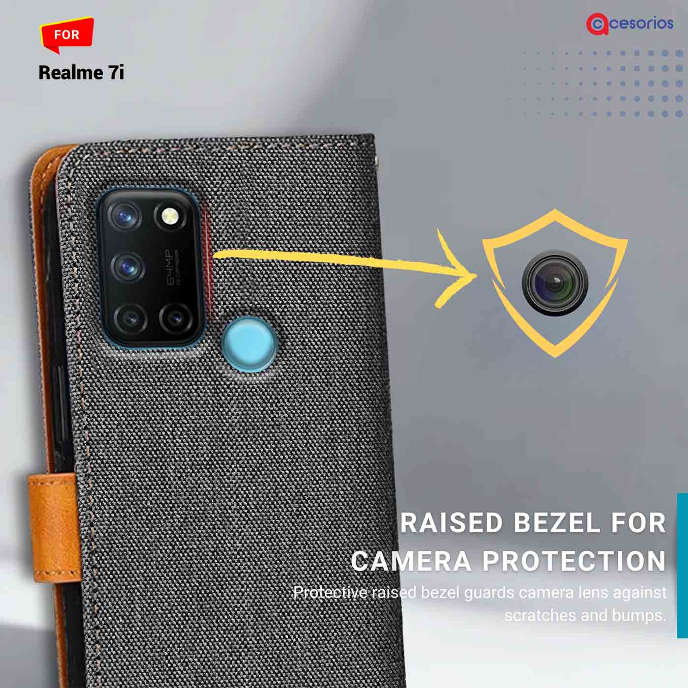 Accesorios Realme 7I denim flip cover – Grey – Image 2 #color_