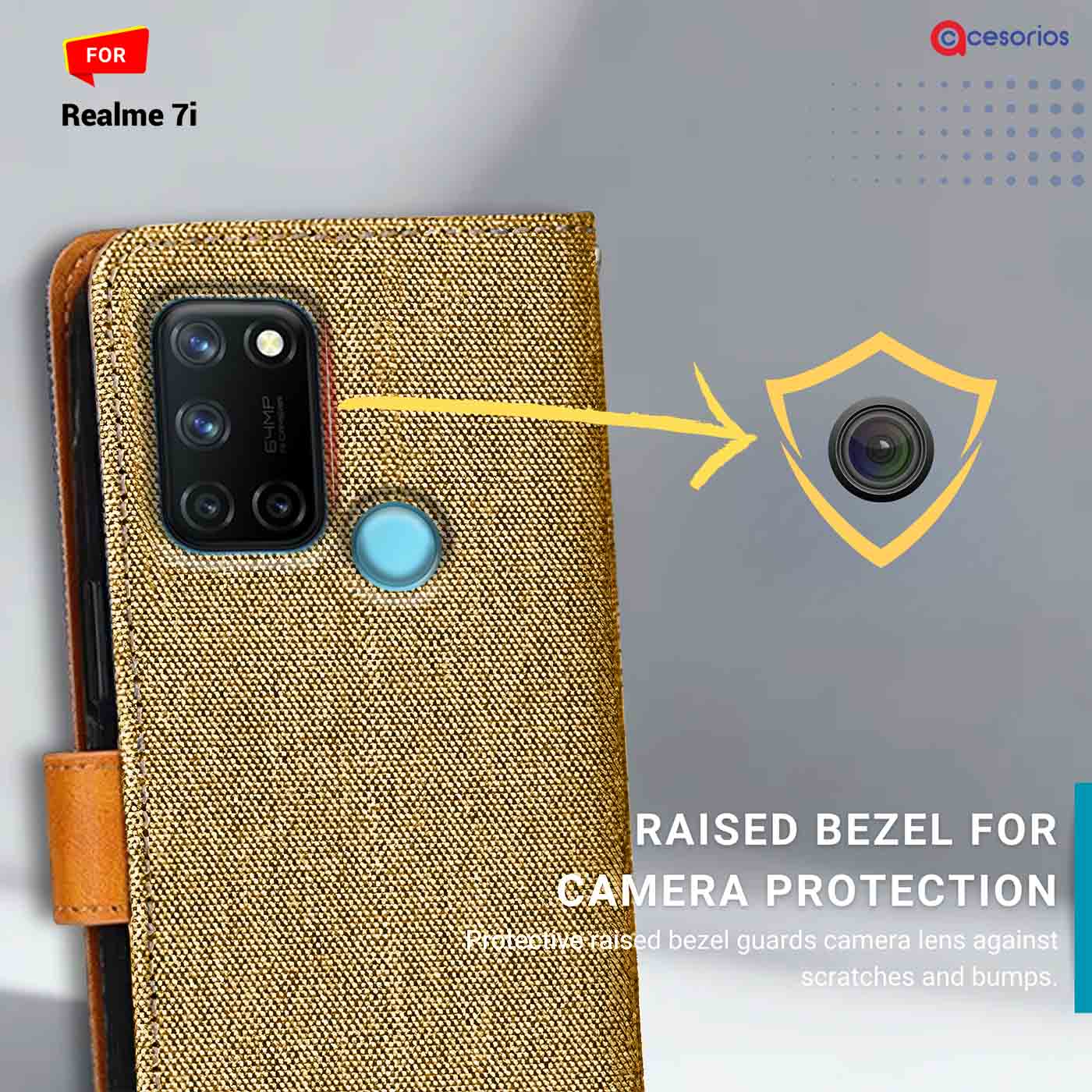 Accesorios Realme 7I denim flip cover – Light Brown – Image 2 #color_light b
