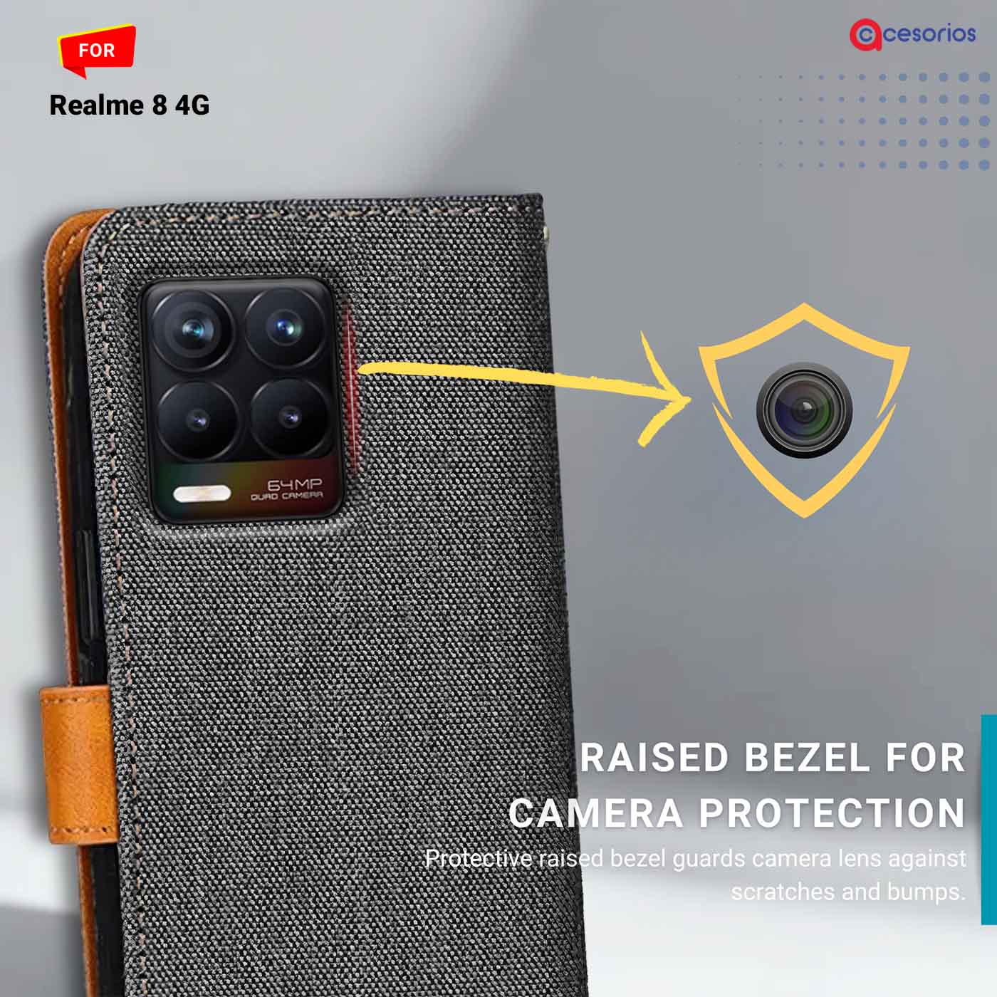 Accesorios Realme 8 4G denim flip cover – Grey – Image 2 #color_