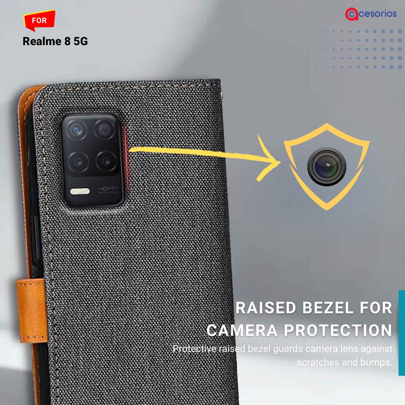 Accesorios Realme 8 5G denim flip cover – Grey – Image 2 #color_