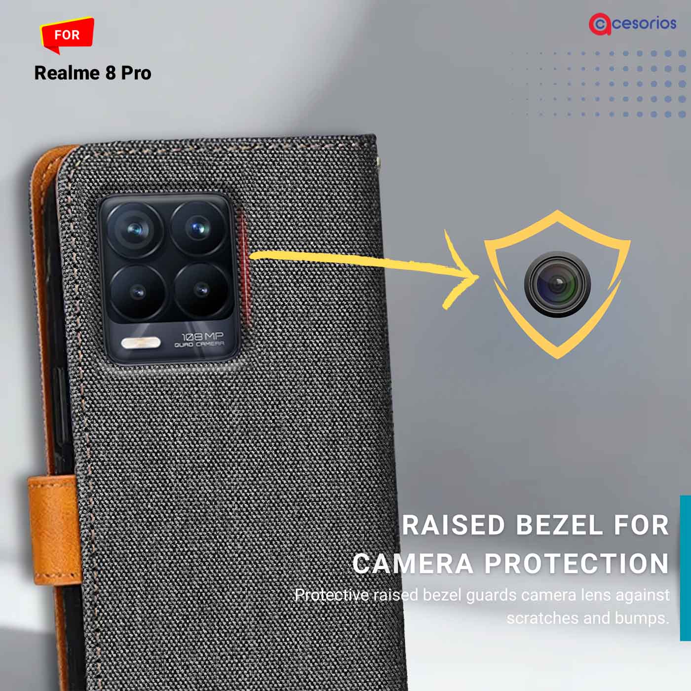 Accesorios Realme 8 Pro denim flip cover – Grey – Image 2 #color_