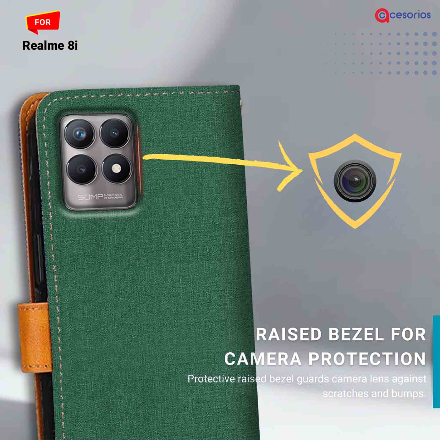 Canvas & Suede back panel — Realme 8I in Green mobile case