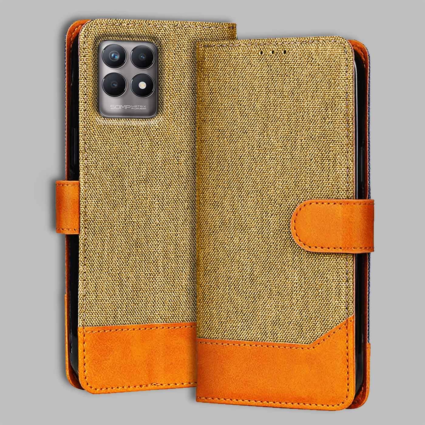 Accesorios Realme 8I denim flip cover – Light Brown – Image 1 #color_light b