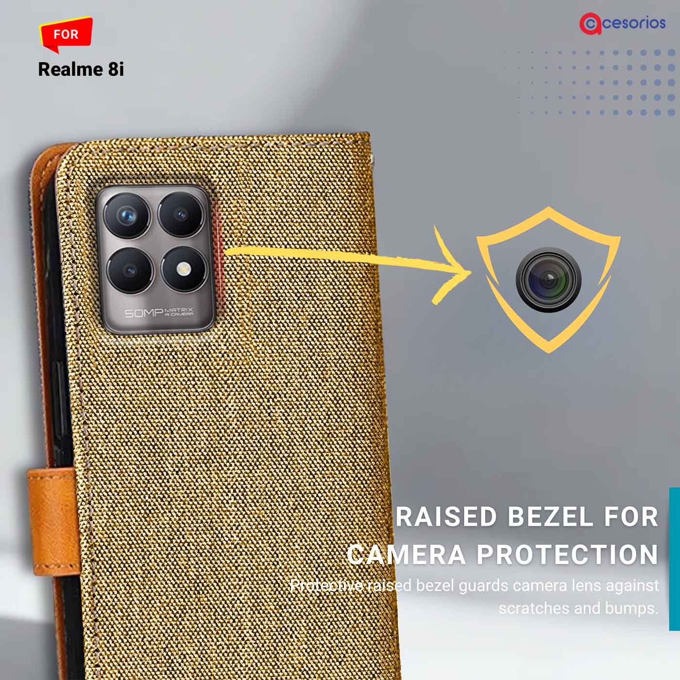 Accesorios Realme 8I denim flip cover – Light Brown – Image 2 #color_light b