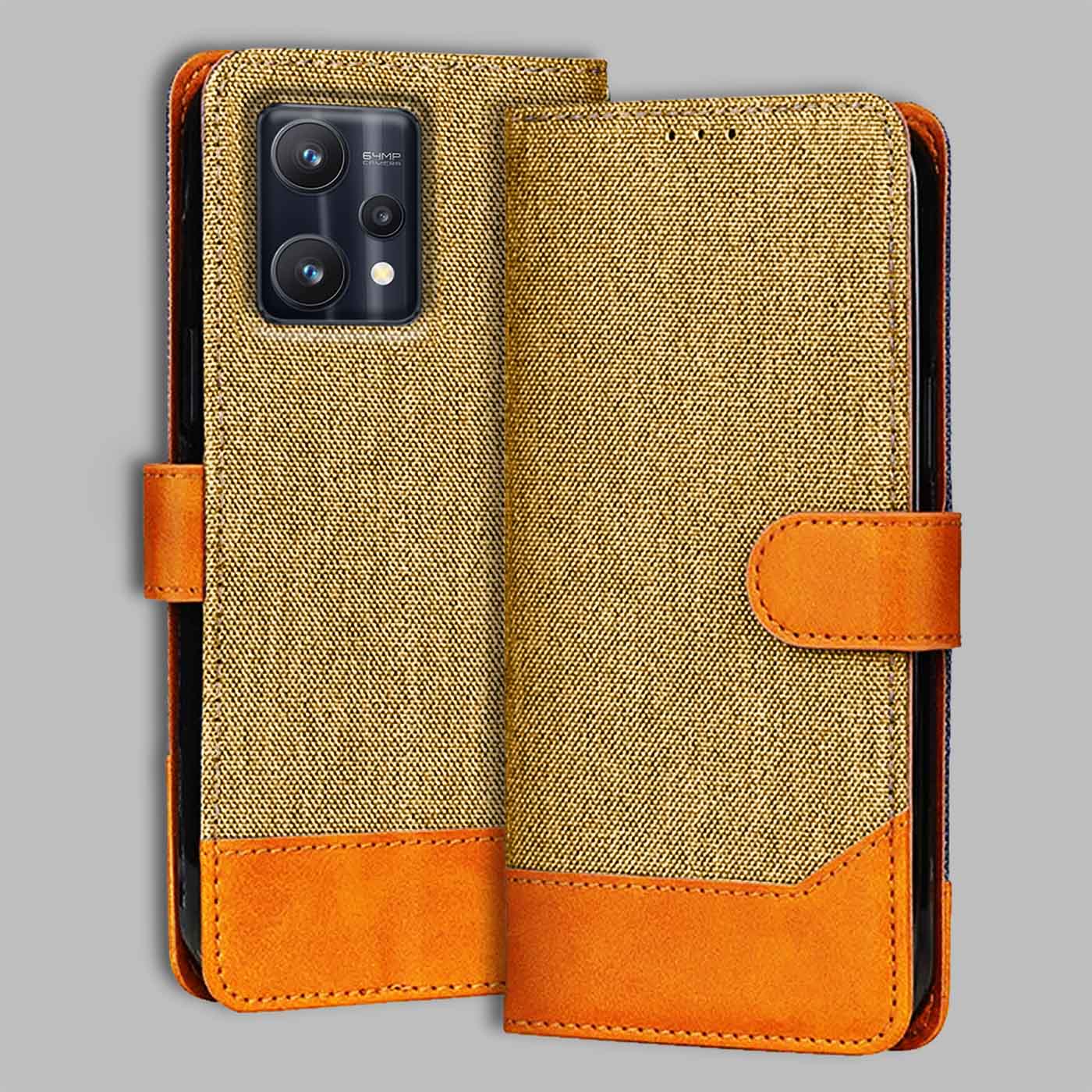 Accesorios Realme 9 Pro denim flip cover – Light Brown – Image 1 #color_light b