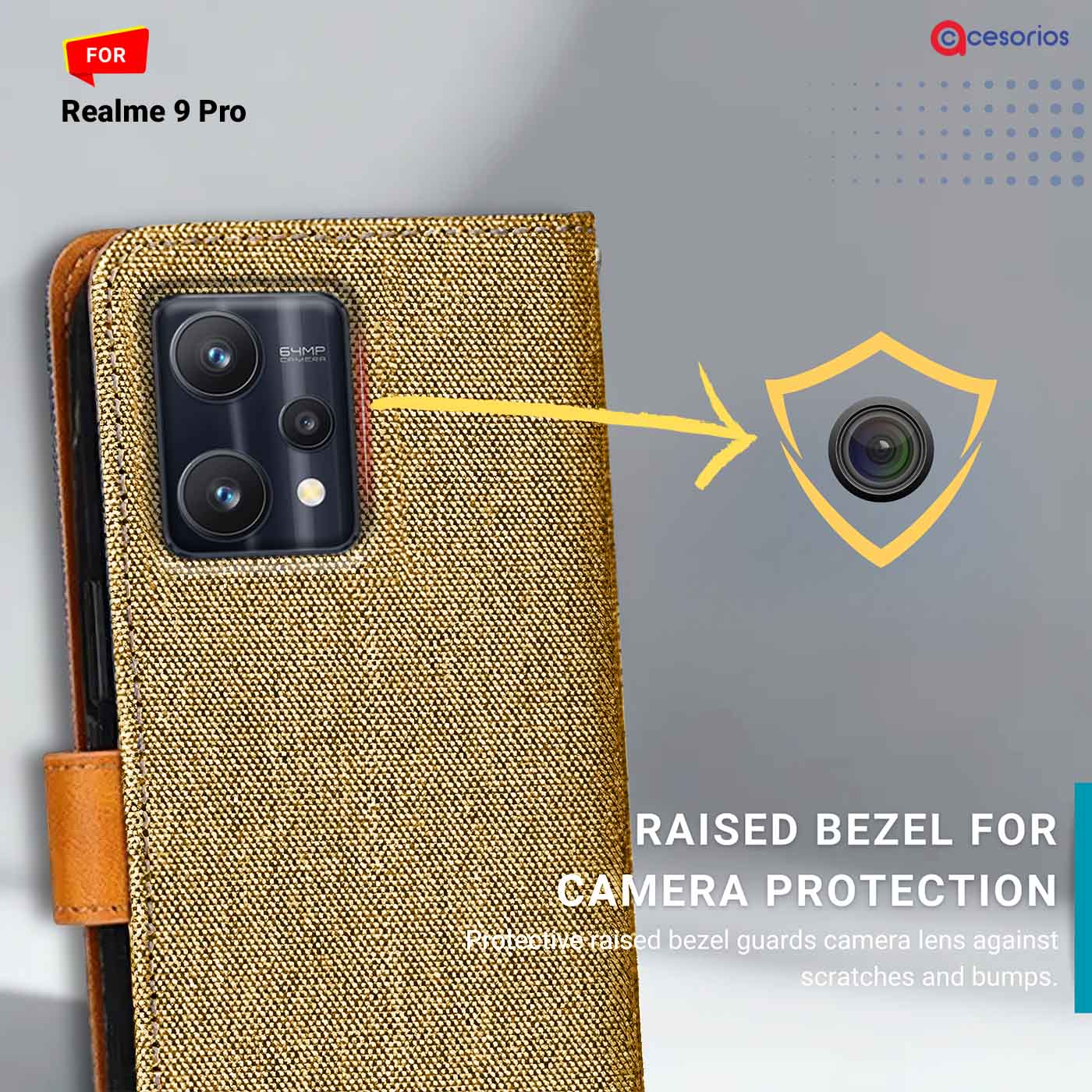 Accesorios Realme 9 Pro denim flip cover – Light Brown – Image 2 #color_light b