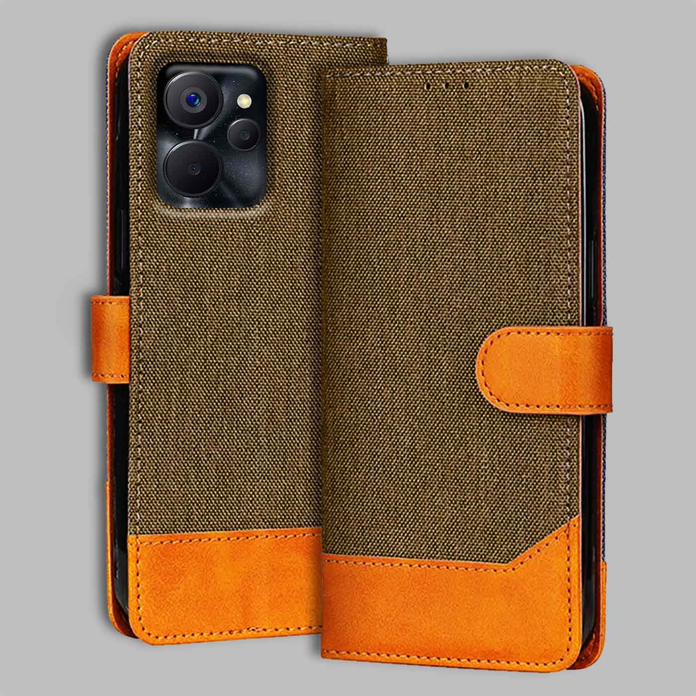 Accesorios Realme 9I 5G denim flip cover – Dark Brown – Image 1 #color_dark b