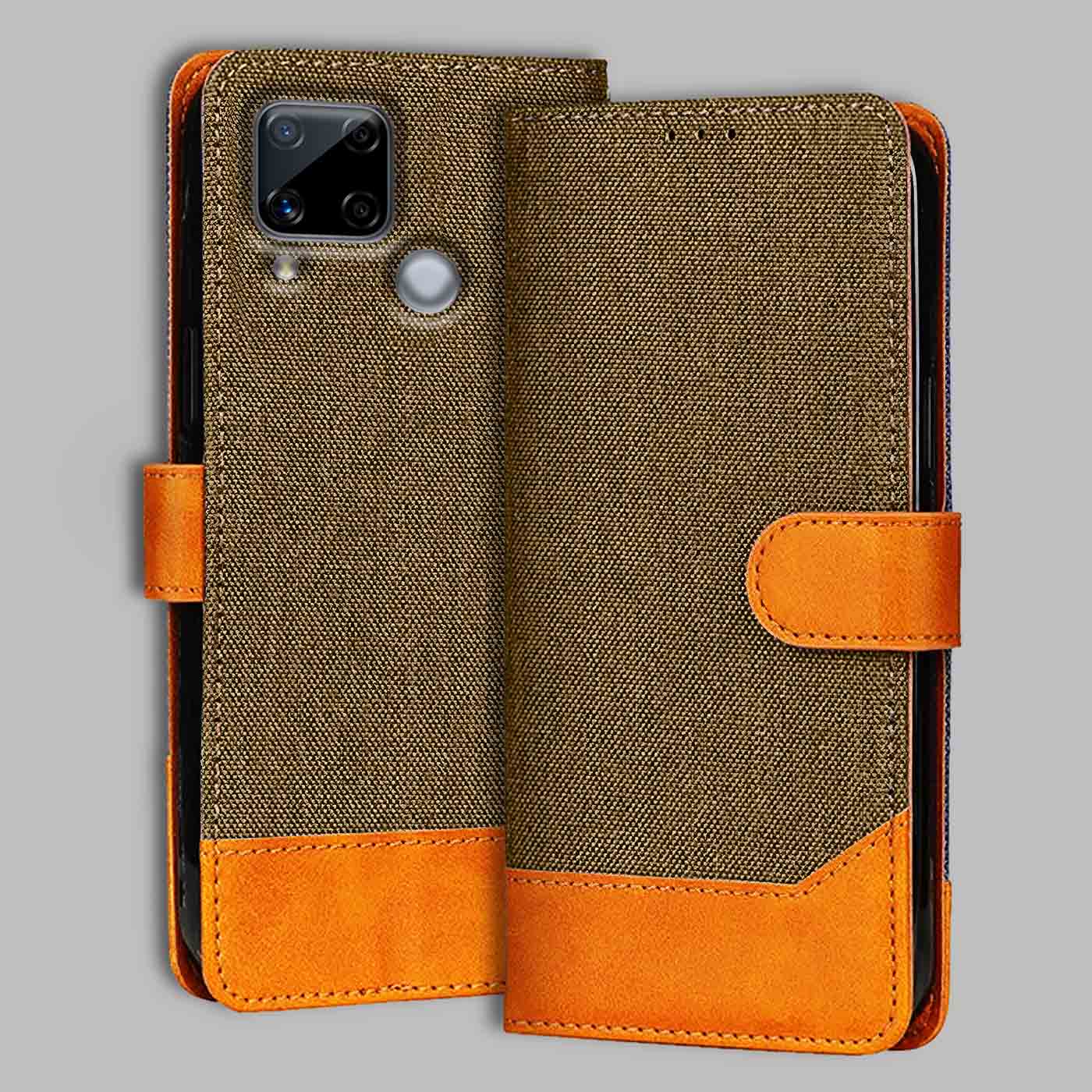 Accesorios Realme C15 denim flip cover – Dark Brown – Image 1 #color_dark b
