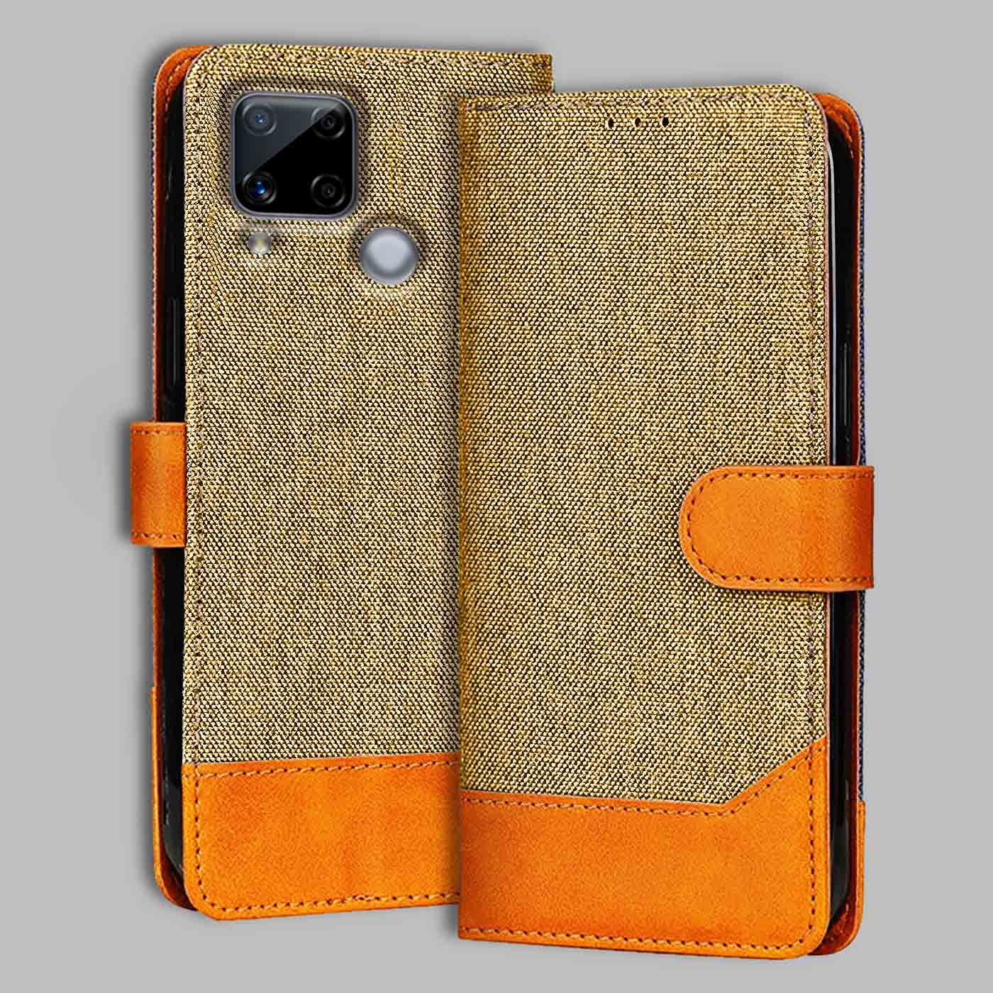 Accesorios Realme C15 denim flip cover – Light Brown – Image 1 #color_light b