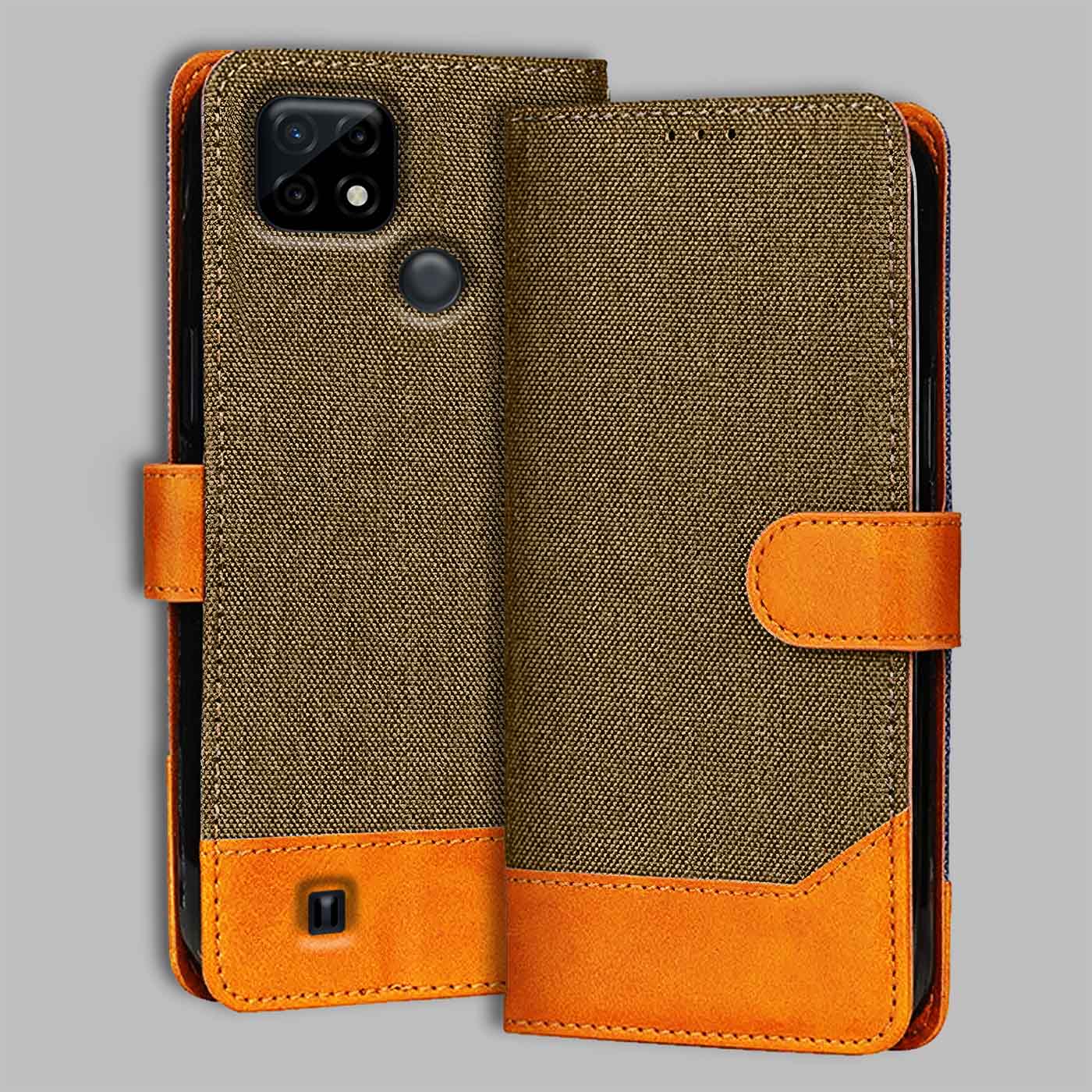 Accesorios Realme C21 denim flip cover – Dark Brown – Image 1 #color_dark b