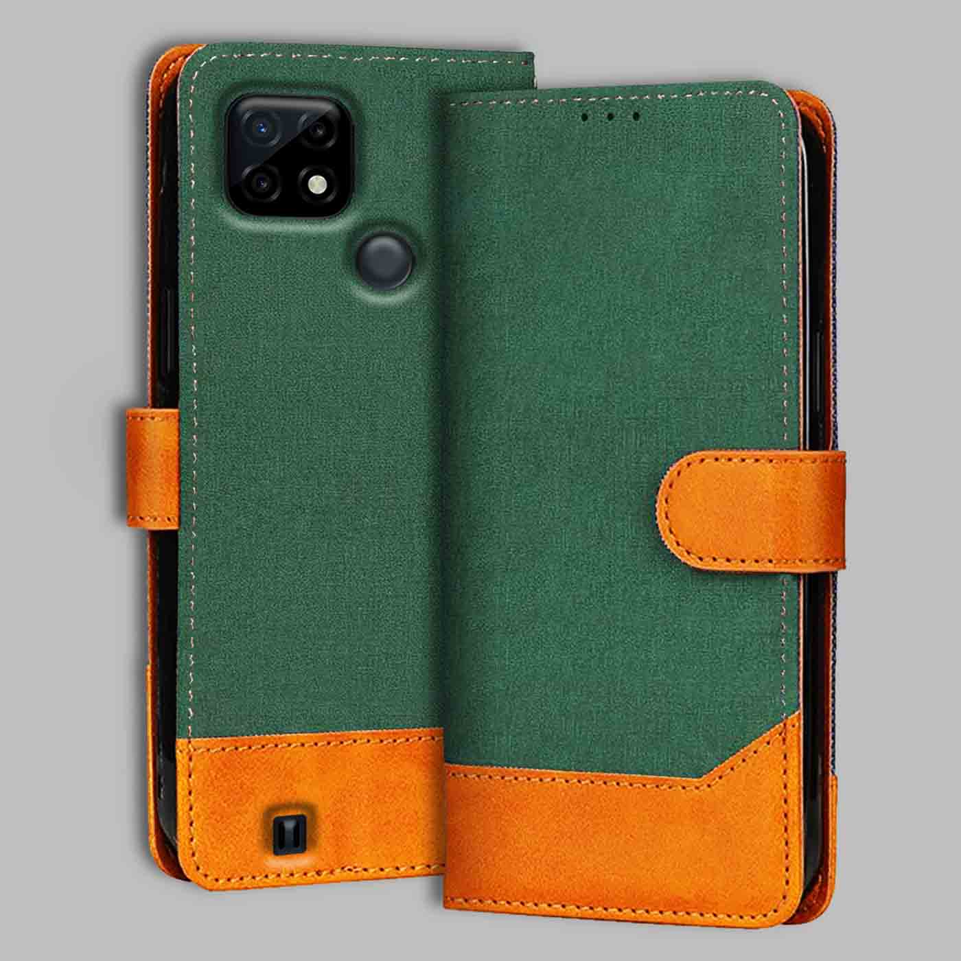 Realme C21 flip cover in Green — front view by Accesorios