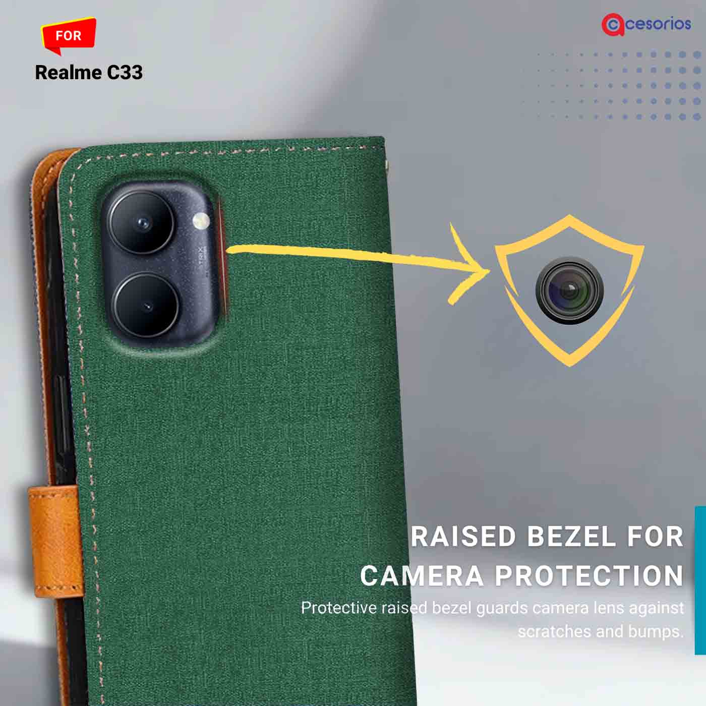 Canvas & Suede back panel — Realme C33 in Green mobile case