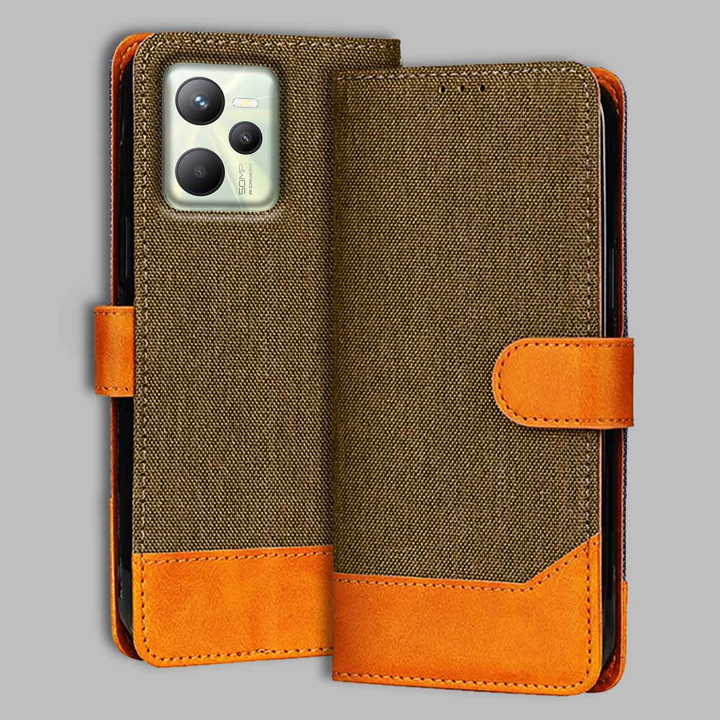 Accesorios Realme C35 denim flip cover – Dark Brown – Image 1 #color_dark b