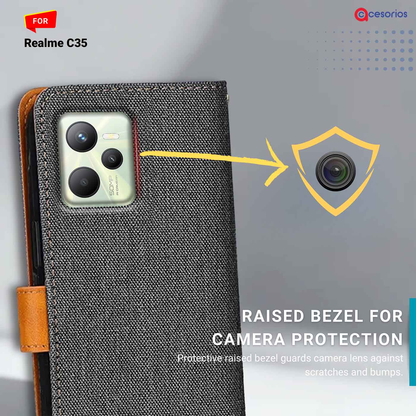 Accesorios Realme C35 denim flip cover – Grey – Image 2 #color_